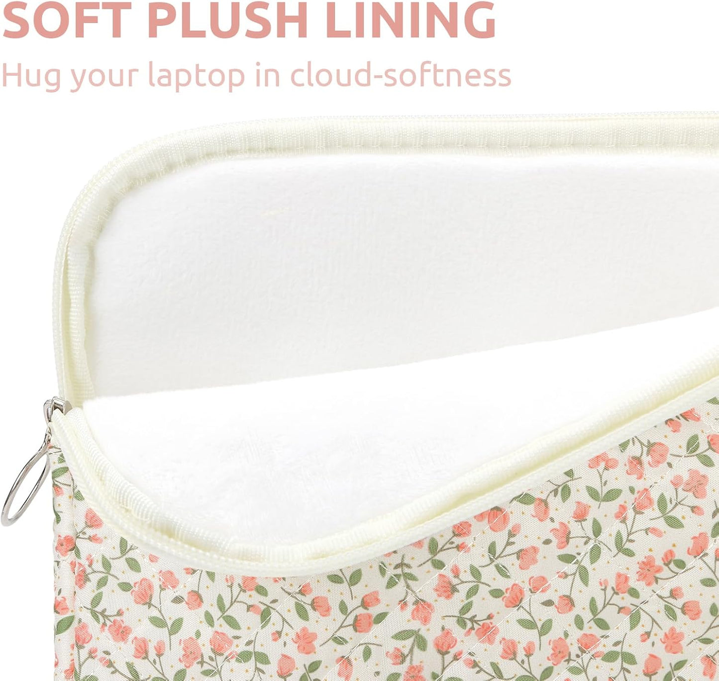 Puffy Laptop Sleeve 13-15.6 Inch Cute Quilted Laptop Protective Case Padded Floral Computer Sleeve for MacBook (B-Pink, 13 Inch)