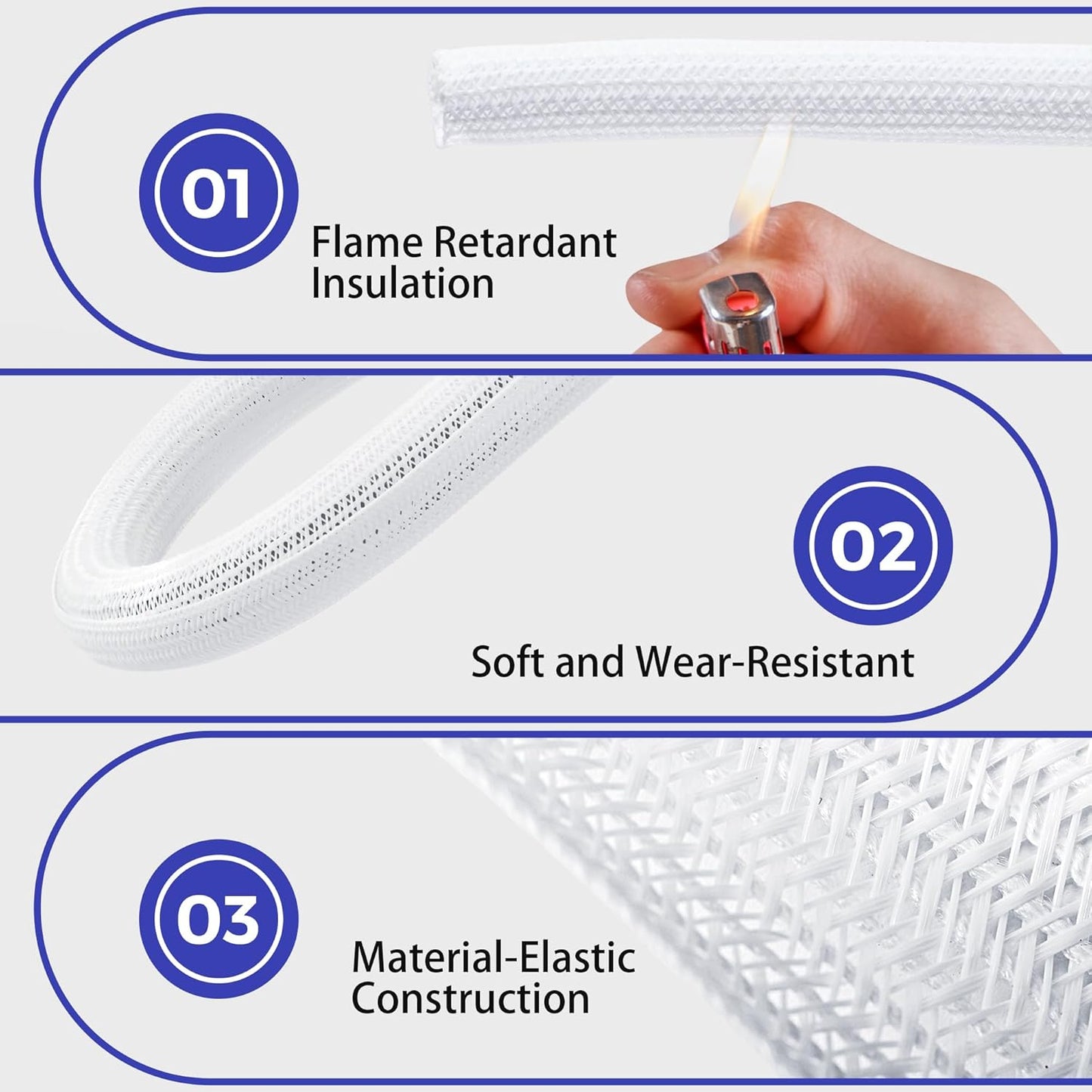 Cable Management Sleeves 1in - 2 Pack 6.6ft Split Braided Cable Sleeve White, Cord Protectors from Pets, Wire Organizers for Cords, Flexible Cord Wrap Wire Sleeve for Computer Cord Organizer