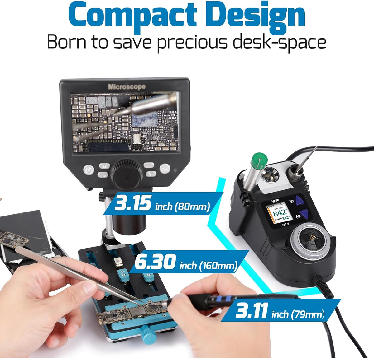 WEP 982-V Micro Soldering kit with 5 C210 Soldering Iron Tips, Temperature Control, Sleep Mode, Auto Shutdown and LCD Display