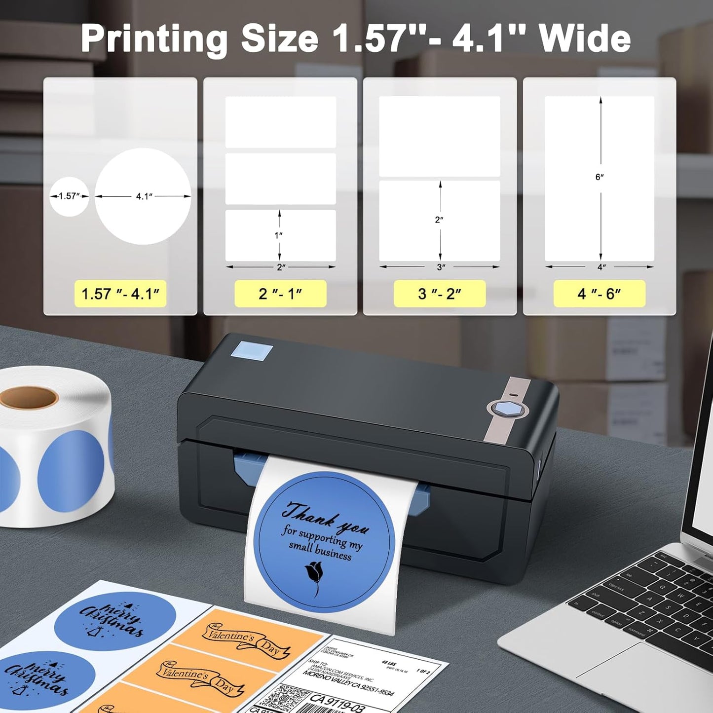 JADENS Bluetooth Thermal Shipping Label Printer – Wireless 4x6 Shipping Label Printer, Compatible with Android&iPhone and Windows, Widely Used for Ebay, Amazon, Shopify, Etsy, USPS