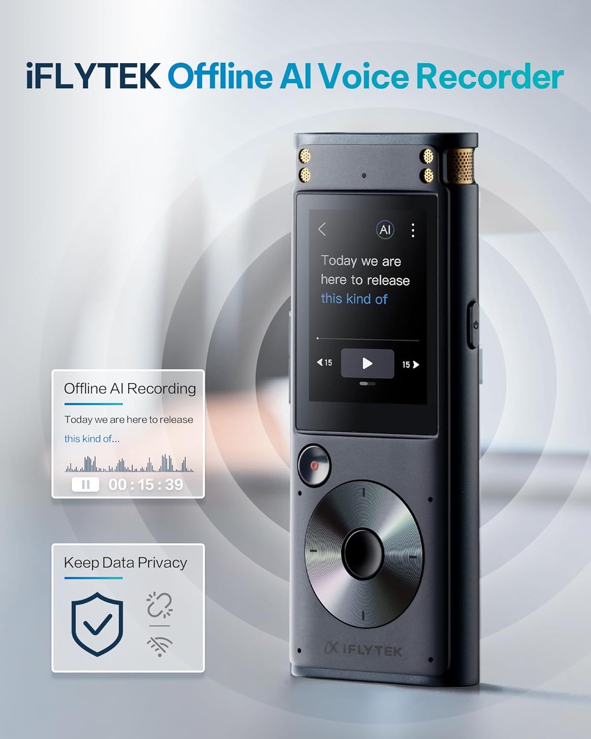 iFLYTEK AI Voice Recorder with Playback & Voice Activated Recording, 32GB Digital Audio Recorder Device for Lectures, Real-Time Transcription, Noise Reduction - Ideal Spy Hidden Recorder, 302Pro