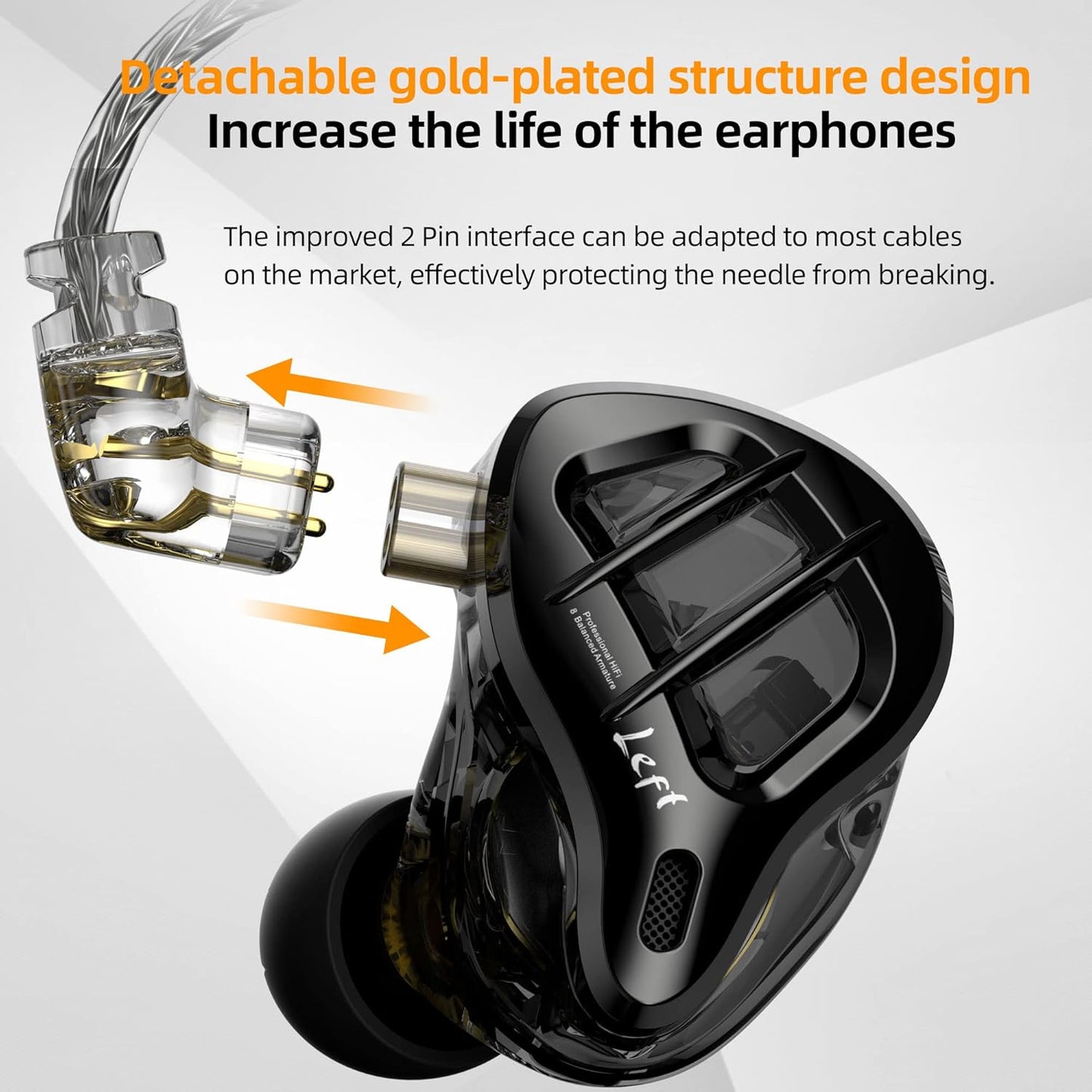 KZ ZAR in-Ear Monitor 7BA+1DD Hybrid 8 Drivers Gaming Earbuds HiFi Bass Noise Isolation IEM, Clarity in All Frequency Stereo Comfort-fit in Ear Headphones for Audio Engineers, Musicians(No Mic)