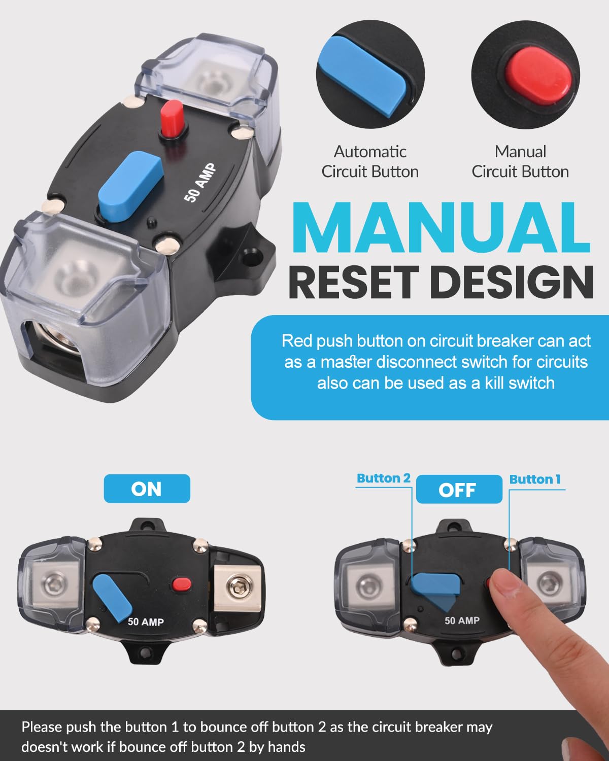 80 Amp Circuit Breaker 12-48 Volt DC 80A Self Recovery Resettable High Amp Circuit Breaker with Manual Reset Button for Automotive RV Marine Boat Car Audio and Amps Protection