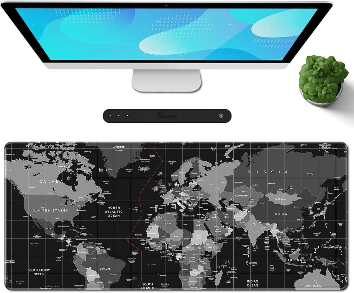 Galdas Gaming Mouse Pad XXL XL Large Long Extended Big Mousepad Non-Slip Rubber Keyboard Desk Pad with Stitched Edges for Laptop Home Office (31.5x11.8x0.08 Inch) … (Black World Map)