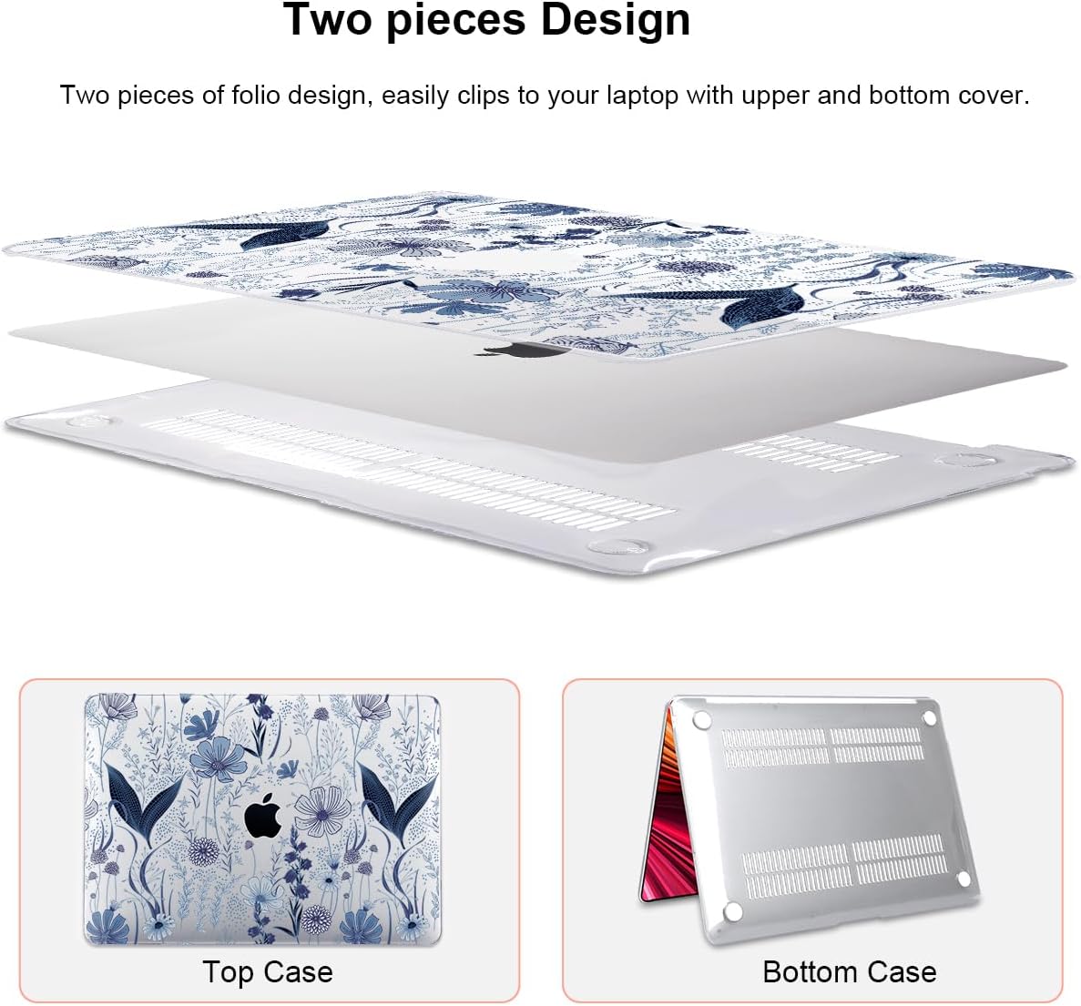 for MacBook Pro 13 Inch Case 2022 2021 2020 Release A2338 M2 M1 A2251 A2289, Plastic Hard Shell Case for MacBook Pro 13.3 inch with Touch Bar & Touch ID, Navy Blue Wild Flowers