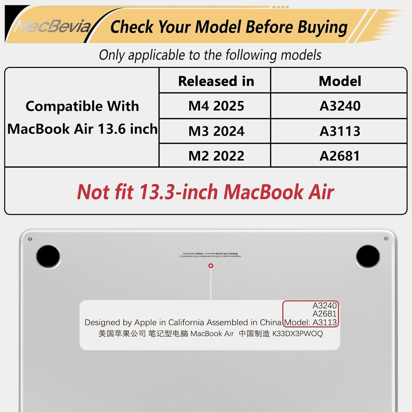 Compatible with MacBook Air 13.6 inch Case, M4 A3240/M3 A3113/M2 A2681 (Released 2025 to 2022), Hard Shell, Keyboard Cover, Screen Protector, Webcam Cover & Type-C Adapter, Aerospace