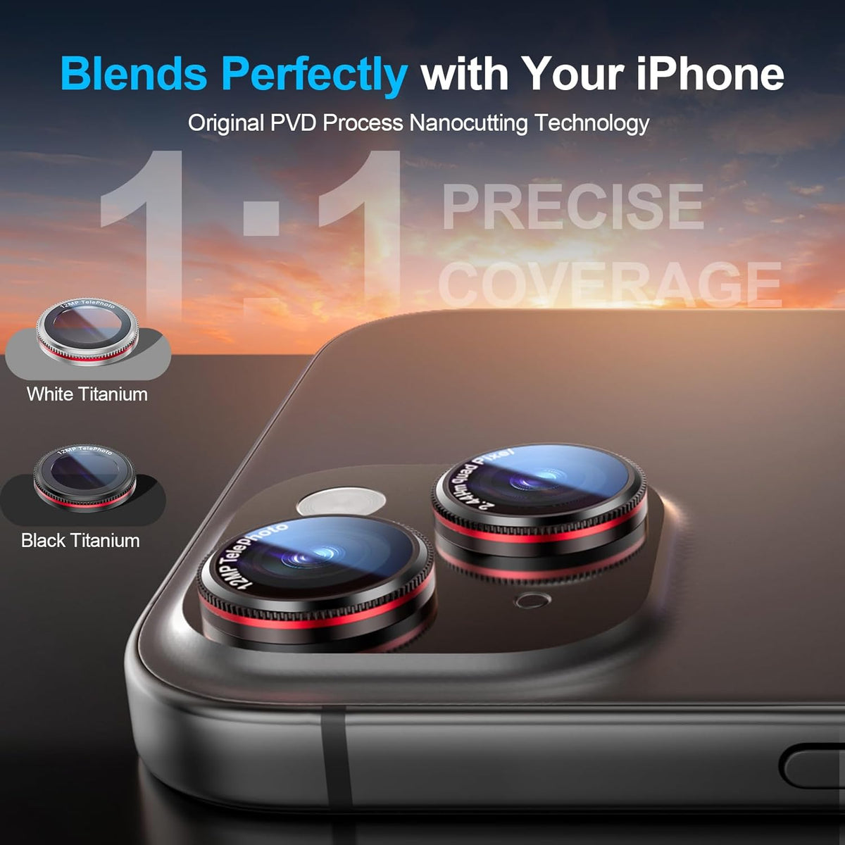 X-it 2 Pack Camera Lens Protector, Shatterproof Anti-Scratch Ultra HD Mechanical Gear Camera Protector, Anti-Glare Tempered Glass Lens Protector for iPhone 15/15 Plus/14/14 Plus,Case Friendly,BlackRed