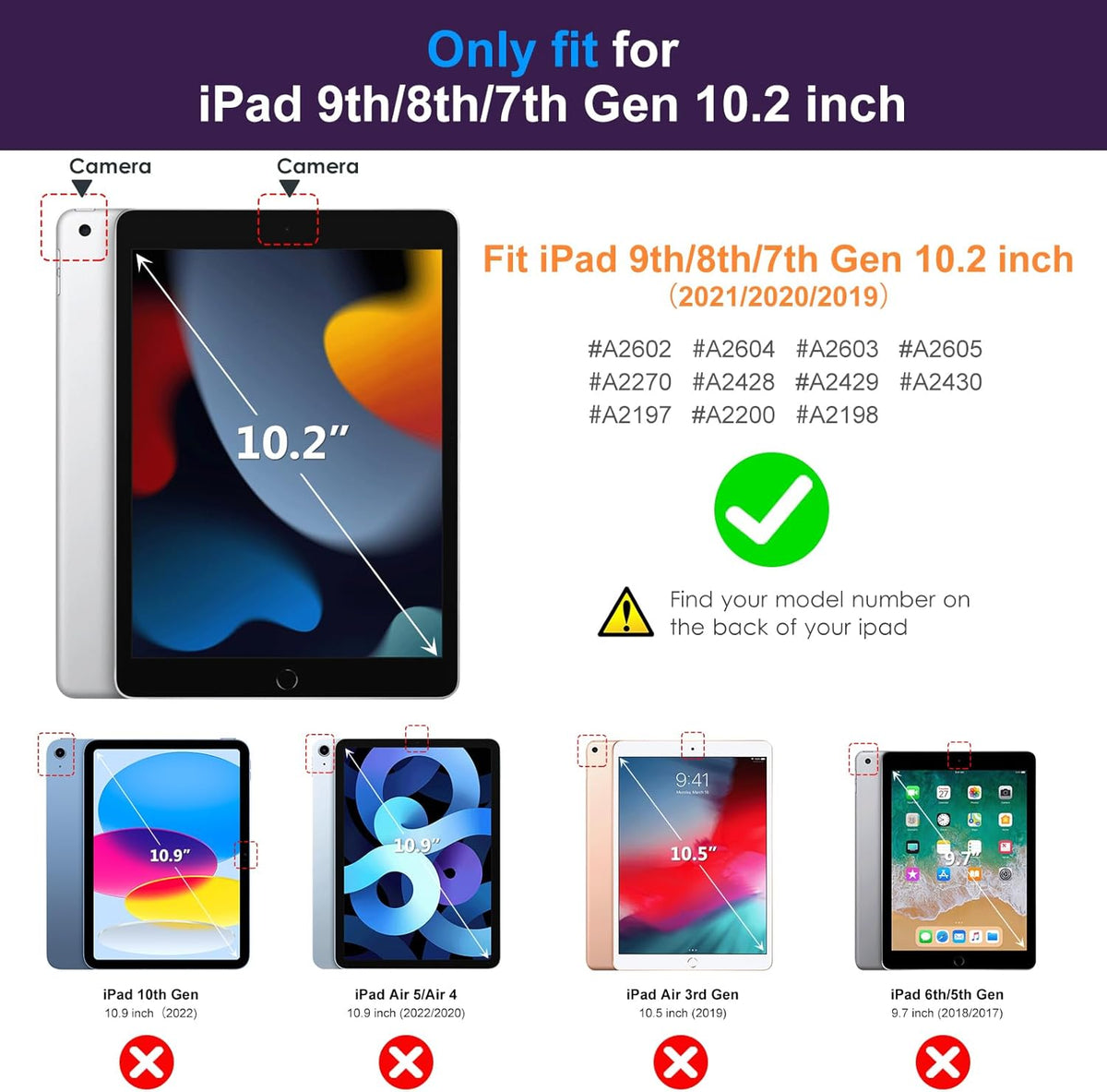 DTTO for iPad 9th/8th/7th Generation 10.2" Case 2021/2020/2019 with Keyboard, 7 Colors Backlit Wireless Detachable Keyboard Premium Leather Folio Cover with Pencil Holder & Pocket, Dark Purple