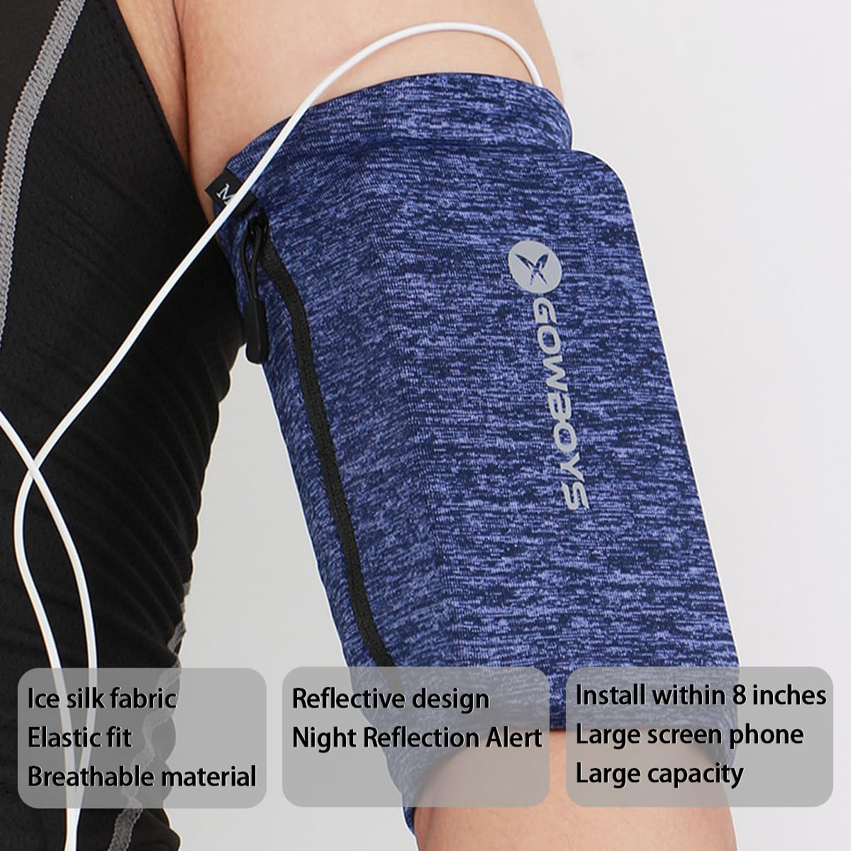 Running Phone Armband for Men Women,Universal Arm Bands for Phones Below 8 Inches,Waterproof Cell Phone Armband for Hiking,Running,Cycling,Climbing(Blue L)