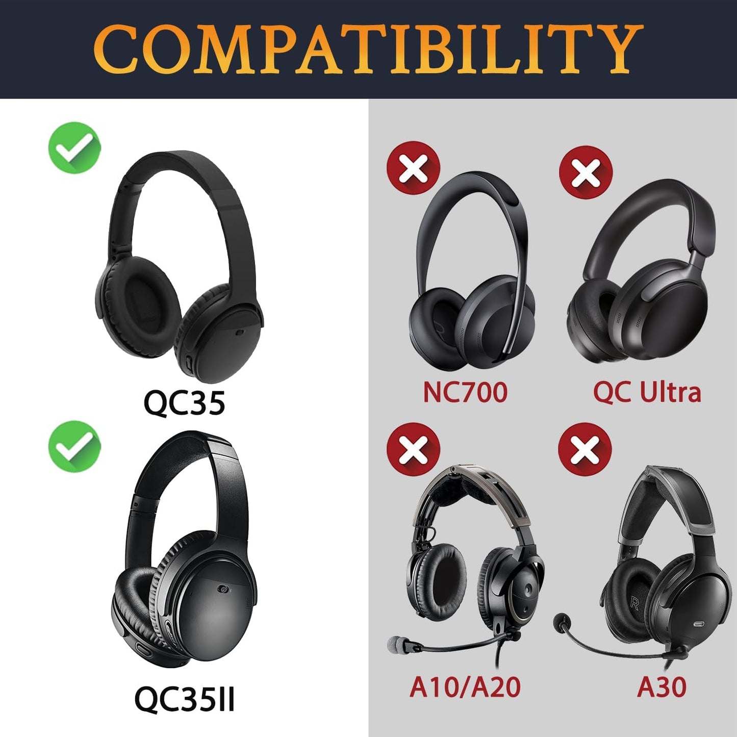 SoloWIT Replacement Earpads Cushions for Bose QuietComfort 35 (QC35) & Quiet Comfort 35 II (QC35 ii) Headphones, Ear Pads with Softer Leather, Noise Isolation Foam, Added Thickness (Orange)