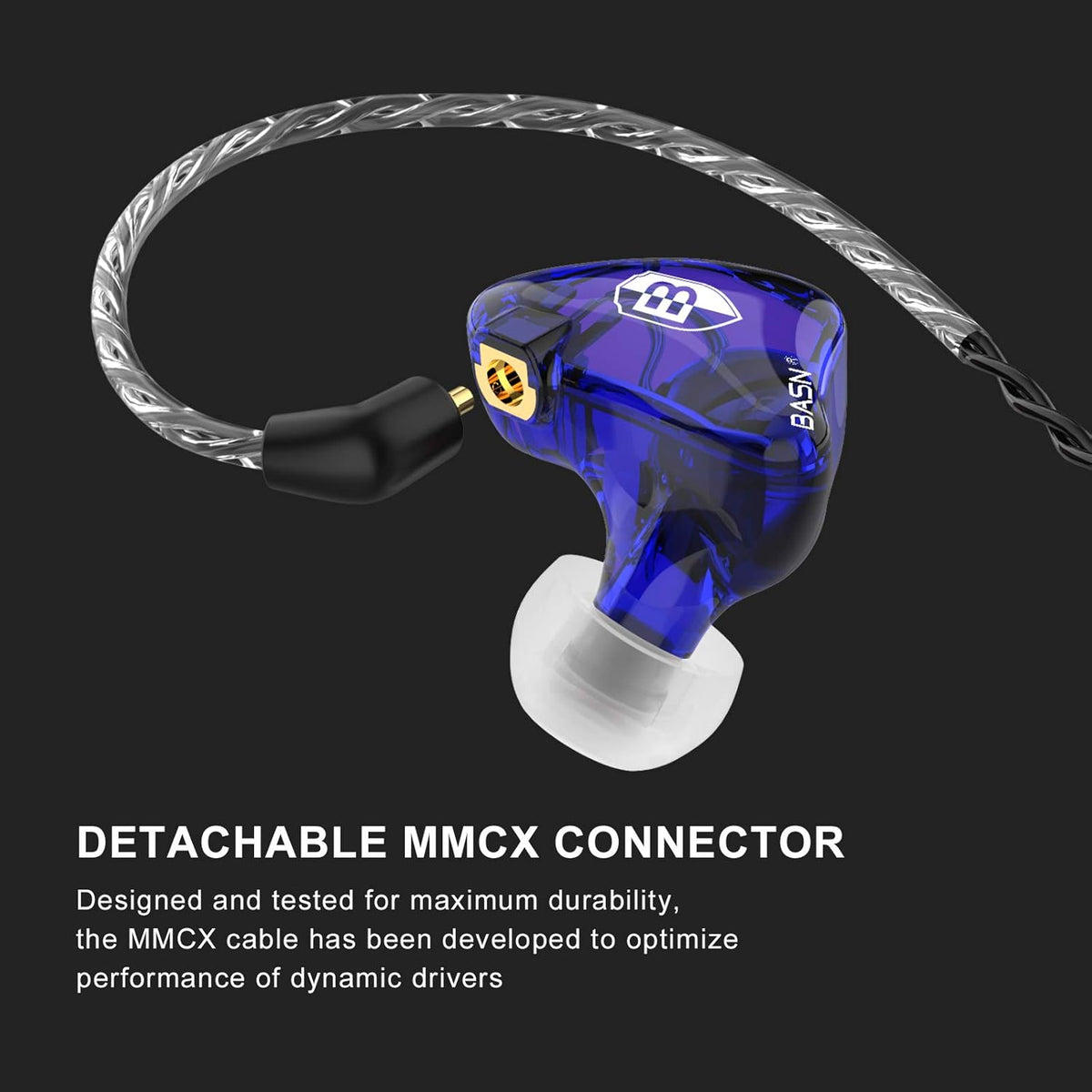 BASN Bsinger PRO in-Ear Monitors Hybrid Dynamic Dual Drivers Two Detachable MMCX Cables Musicians in-Ear Earbuds Headphones (Blue)