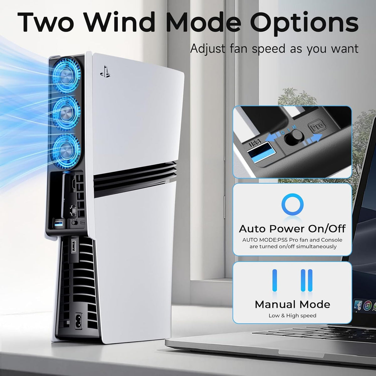 Cooling Fan for PS5 Pro, Compatible with PlayStation 5 Pro Console, High Efficiency PS5 Pro Fan Cooler Station (White-p5 pro)