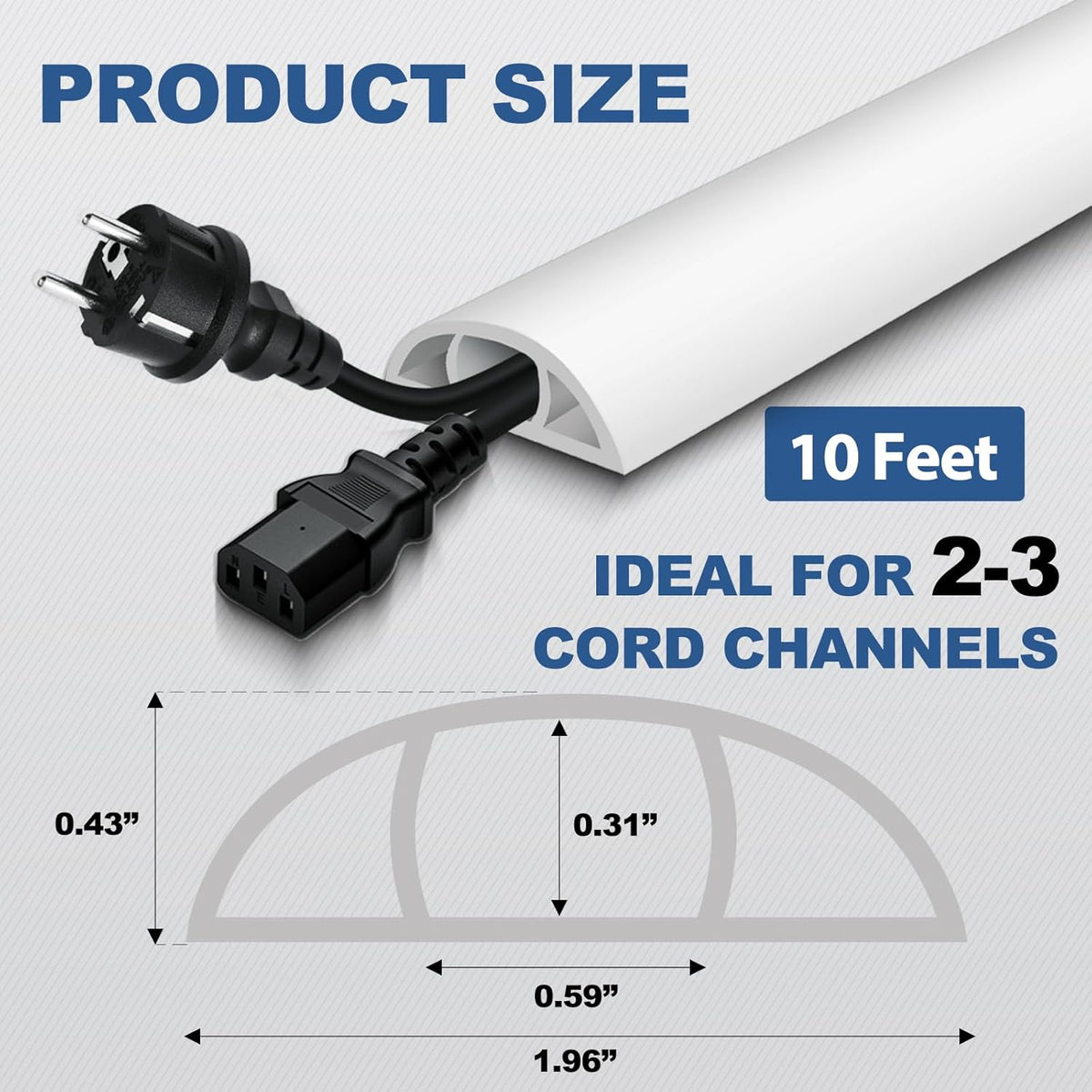 Floor Cord Cover for Wires on Floor Self Adhesive Cord Hider Floor Cable Management Wire Covers for Cords Protector Prevent Cable Trips Cord Cavity W 0.59" x H 0.31", White, 10Ft
