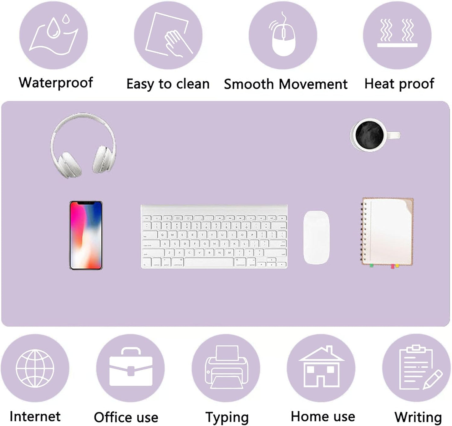 PU Leather Desk Pad Protector Gaming Mouse Pad Non Slip Desk Mat for Keyboard and Mouse Waterproof Desk Writing Pad for Office and Home Desk Accessories(Purple, 35.4 * 17.7)