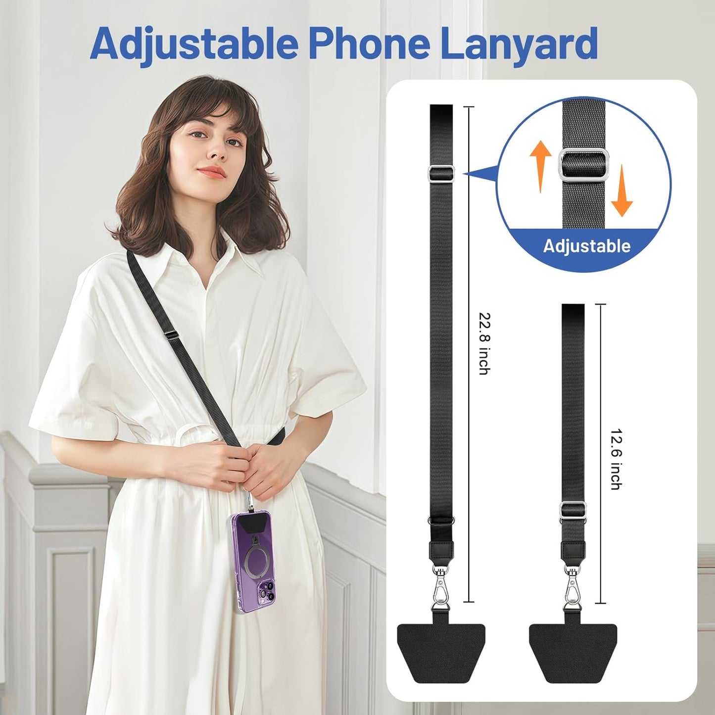 Doormoon Phone Lanyard, Universal Adjustable Neck Straps for Phone Case Keys ID Badges Phone Accessorie Compatible with iPhone, Samsung, Motorola, LG & Most Smartphones, 2 Pack, Sea