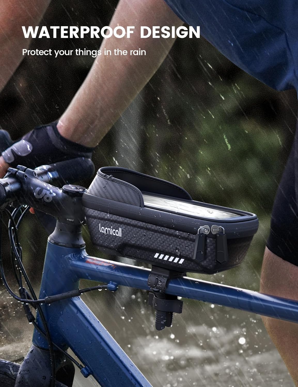 Lamicall 2 Pack Bike Frame Bag Waterproof - [1s Release] [2 in 1] Bike Phone Bag, Bike Phone Holder Mount, Bicycle Top Tube Bag, Cycling Pouch with Rain Cover, Bike Accessories for Phones Under 7"