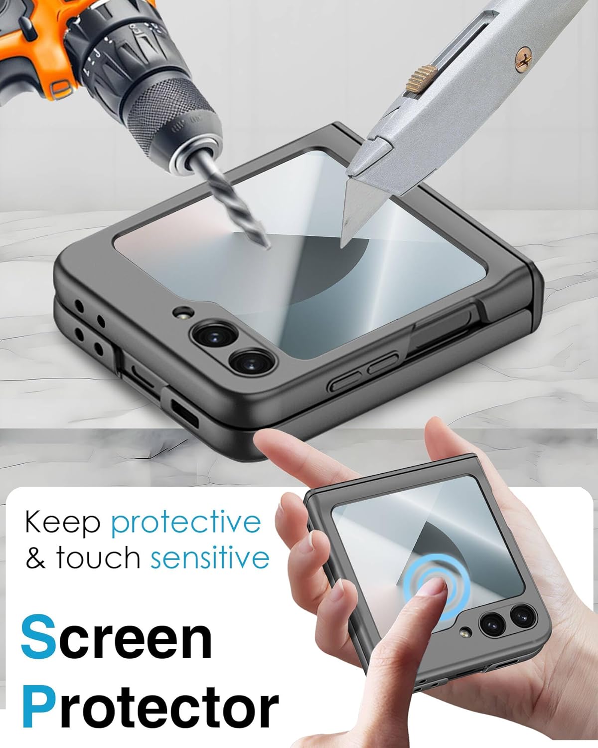 STORMTAL for Samsung Galaxy Z Flip 6 Case/Z Flip 7 FE Case, Hinge Protection, Built-in Screen Protector, Wireless Charging, Slim Rugged Phone Protective Case for Galaxy Z Flip 6 Gray