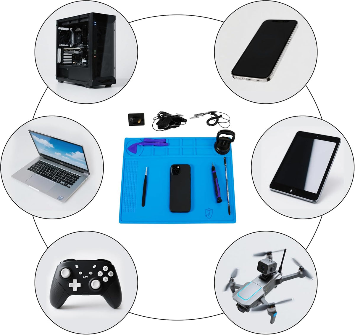 Kaisiking Anti-Static Mat Kit for Electronic - Anti Static Wrist Strap, Grounding Wire,Grounding Plug, ESD Pad 15.7'' x 11'' Heat Resistant Soldering Mat for Electronics Computer Repair