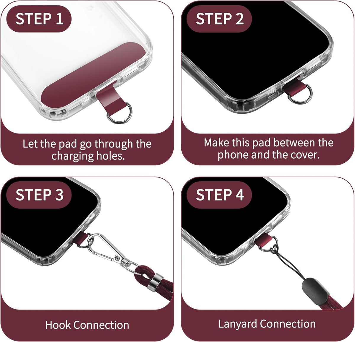 CACOE Phone Lanyard 2 Pcs-1 Pcs Adjustable Neck Strap, 1 Pcs Wrist Strap, 2 Pcs Pads, Universal Crossbody Multifuctional Cell Phone Lanyards Compatible with Most Smartphones(Dark Red)
