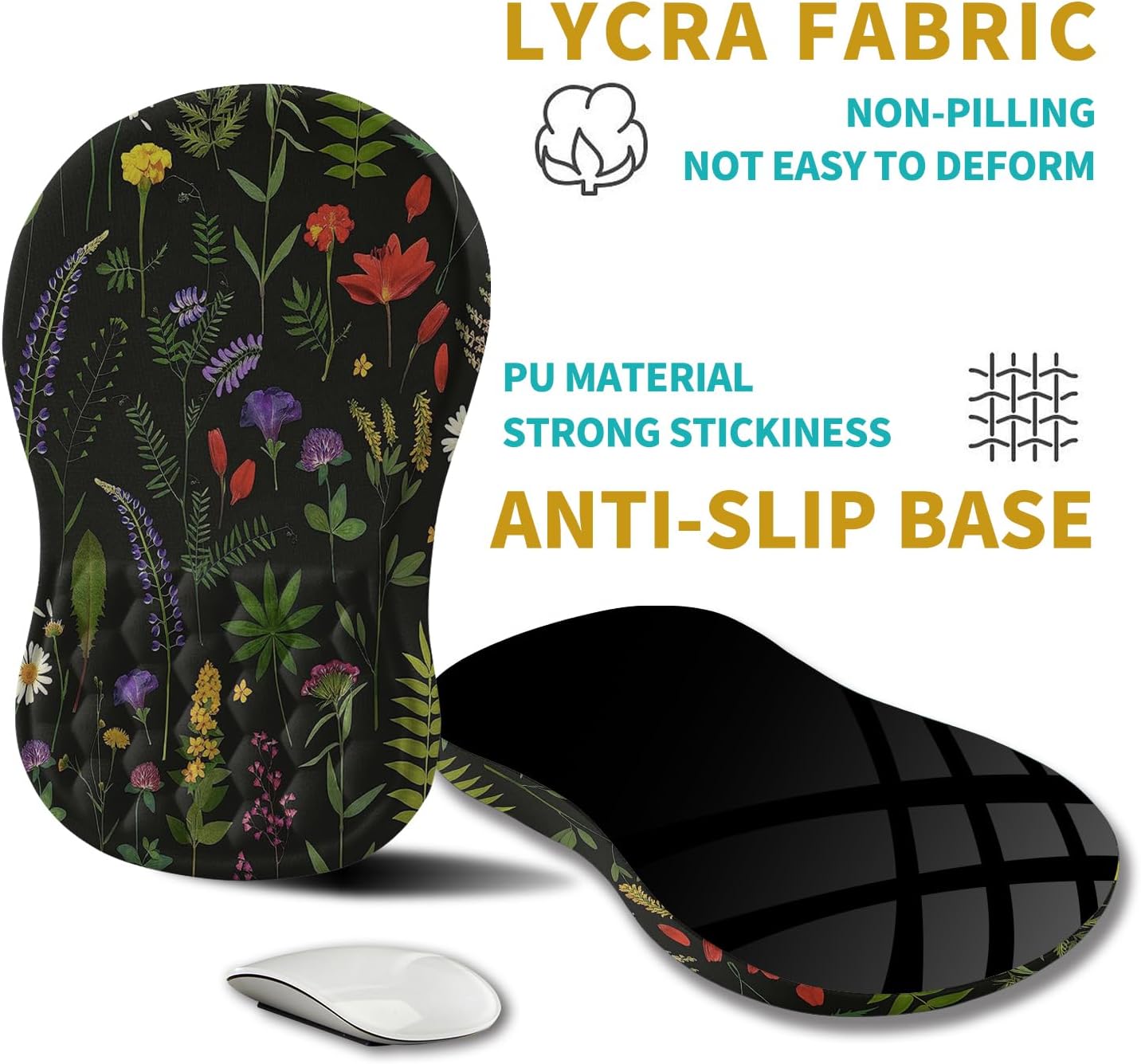 Hokafenle Ergonomic Mouse Pad Wrist Support, Wrist Rest Mousepad for Carpal Tunnel Pain Relief with Integrated Memory Foam Slope Massage Bulge (11.8x7.9 inch,Flowers