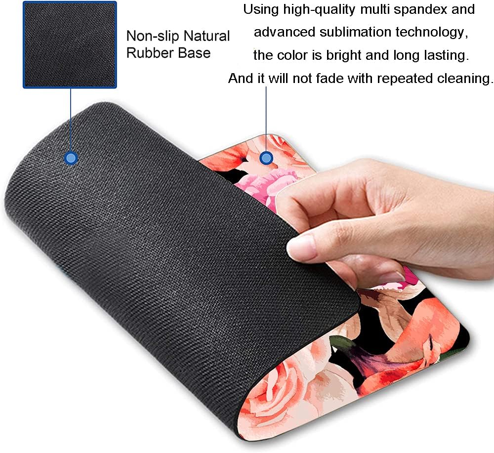 Watercolor Rose Flower Mouse Pad, Floral Mouse Pad Custom Design, Square Waterproof Mouse Pad Non-Slip Rubber Base MousePads for Office Laptop, 9.5x7.9x0.12 Inch
