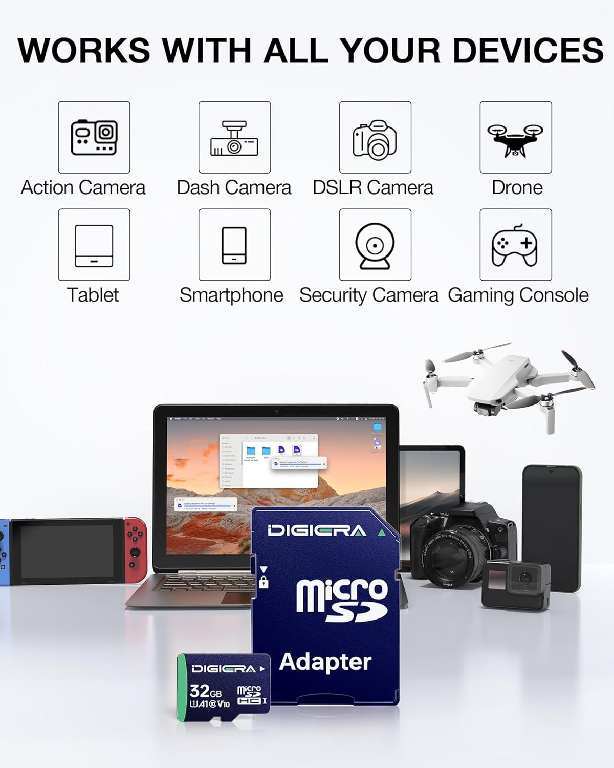 32GB CT100 microSDHC UHS-I Memory Card with Adapter - up to 100MB/s, C10, U1, V10, Full HD, A1, Micro SD Card for Smartphones, Tablets, Cameras, Gaming Consoles, and Drones (2 Pack)