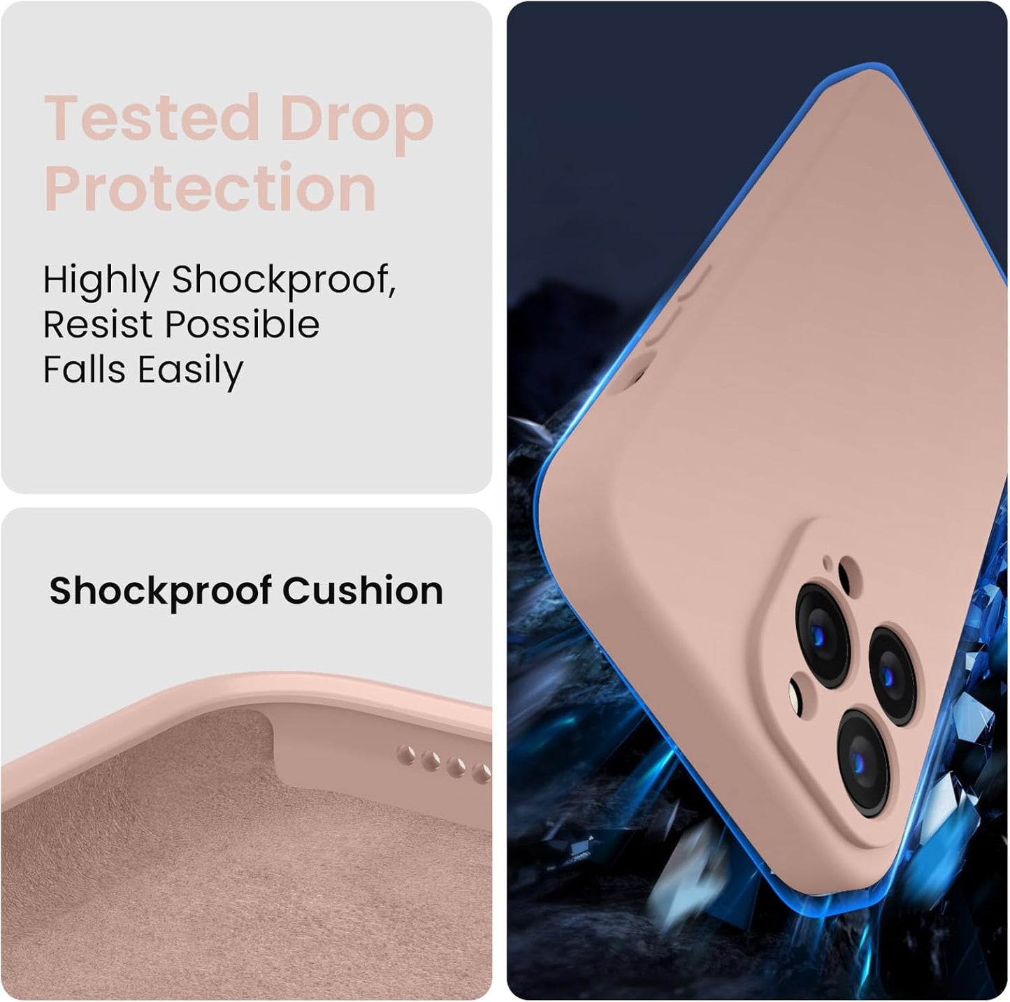 FireNova for iPhone 14 Pro Case, Silicone Upgraded [Camera Protection] Phone Case with [2 Screen Protectors], Soft Anti-Scratch Microfiber Lining Inside, 6.1 inch, Pinksand