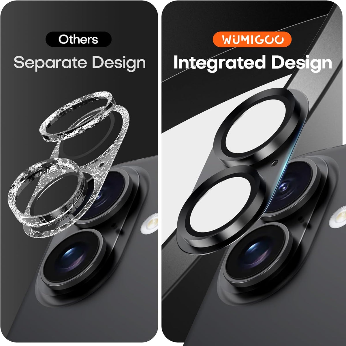 Camera Lens Protector for iPhone 16/16 Plus, Aluminum Alloy Sapphire Glass Camera Screen Cover, Case Friendly- Black Titanium