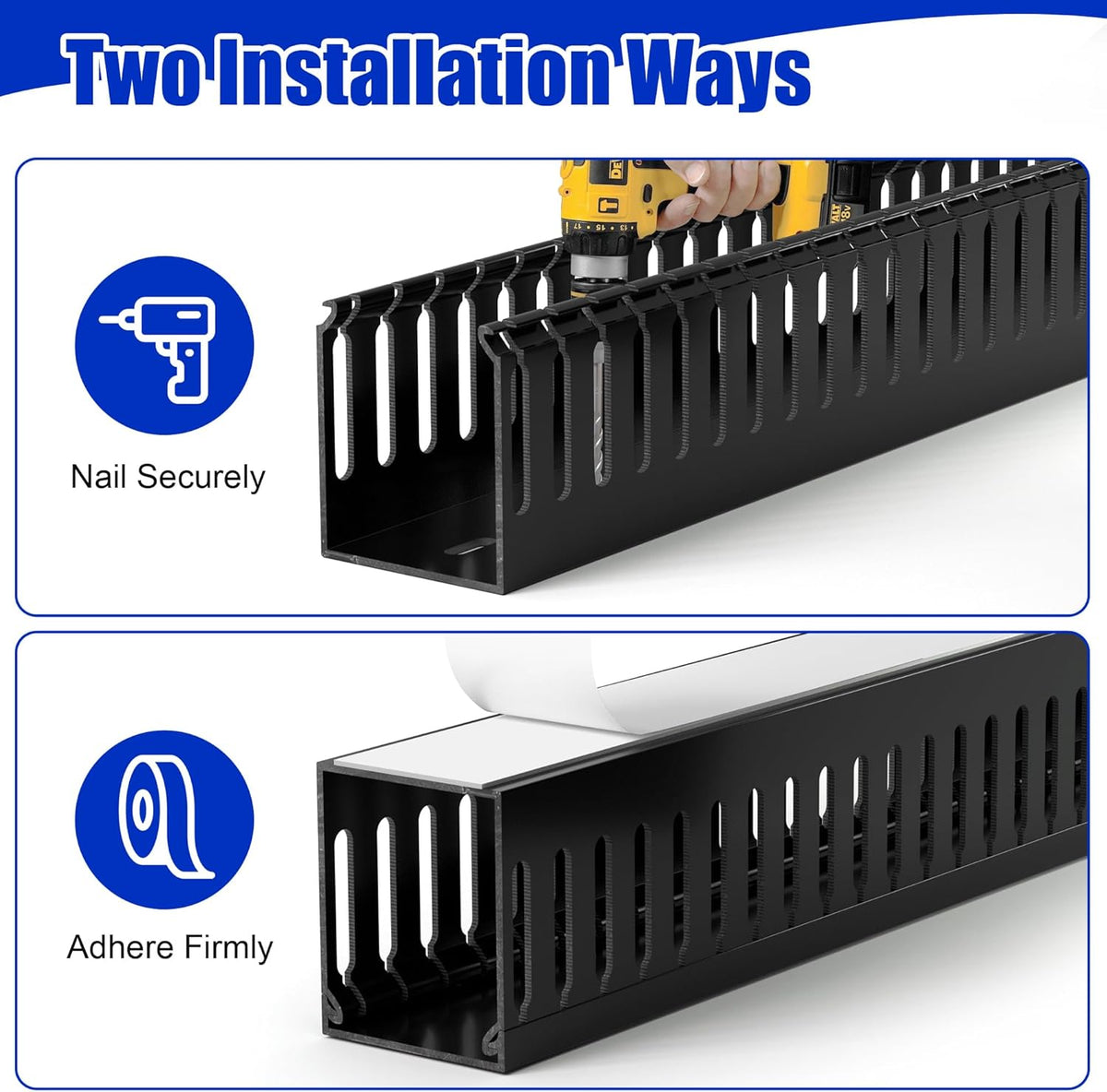 ZhiYo 66in(4X L16.5in) Professional Server Rack Cable Management Raceway, H2in x W2in Cable Raceway Kit, Electrically Safe PVC Open Slot Wire Raceway for Under Desk/Computer/Network Cords, Black