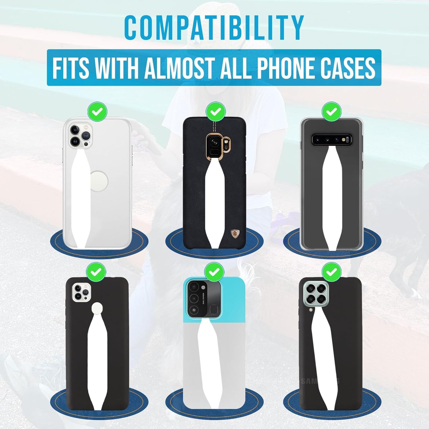 Phone Grip Strap - Pack of 2 Reversible Finger Holder for Phone Back, Customizable Anti-Slip Design, Wireless Charging Compatible Detachable Holder for iPhone - Color