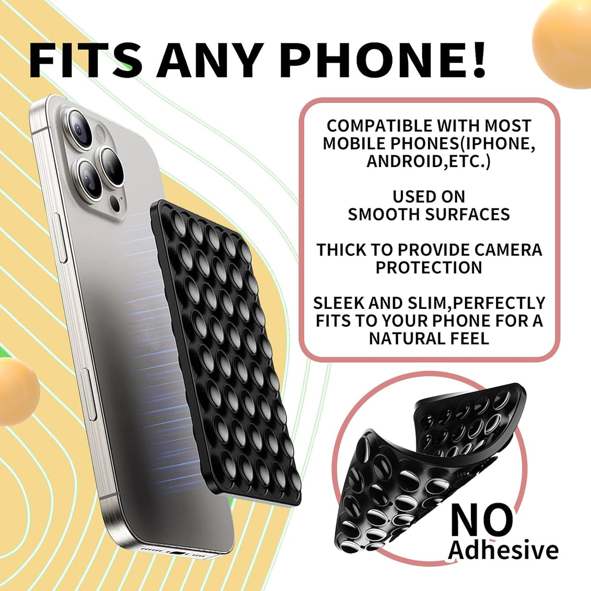 Silicone Suction Cup Phone Mount by Octo Buddy - Double Sided Phone Sticky Grip with Enhanced Suction Power for Hands-Free Selfies & Videos，Phone Accessories Hands-Free Strong Grip（Black）