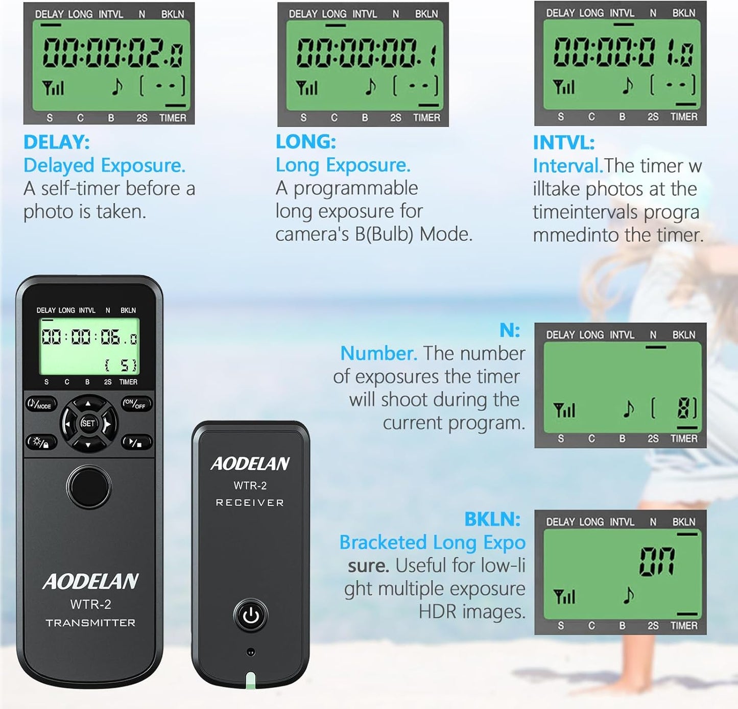 AODELAN Intervalometer Remote for Nikon - Camera Wireless Timer Shutter Release Remote Control for Nikon Z6, Z7, Z9, D850, D810, D750, D7200, Coolpix P1000, P950; Replaces Nikon MC-DC2, MC-30, MC-36A