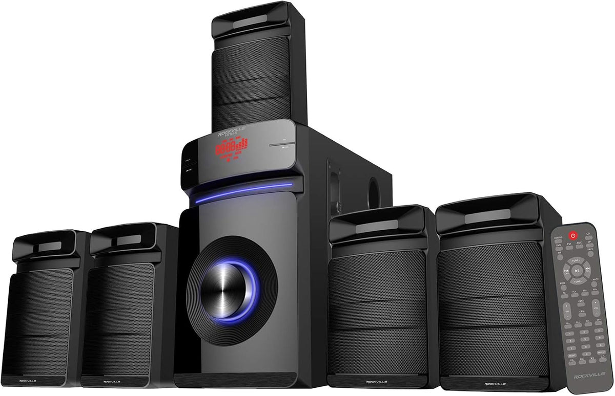 Rockville HTS45 800w 5.1 Channel Home Theater Audio System, Bluetooth Connectivity, USB/SD Playback, Wall-Mountable Speakers, for Home Entertainment
