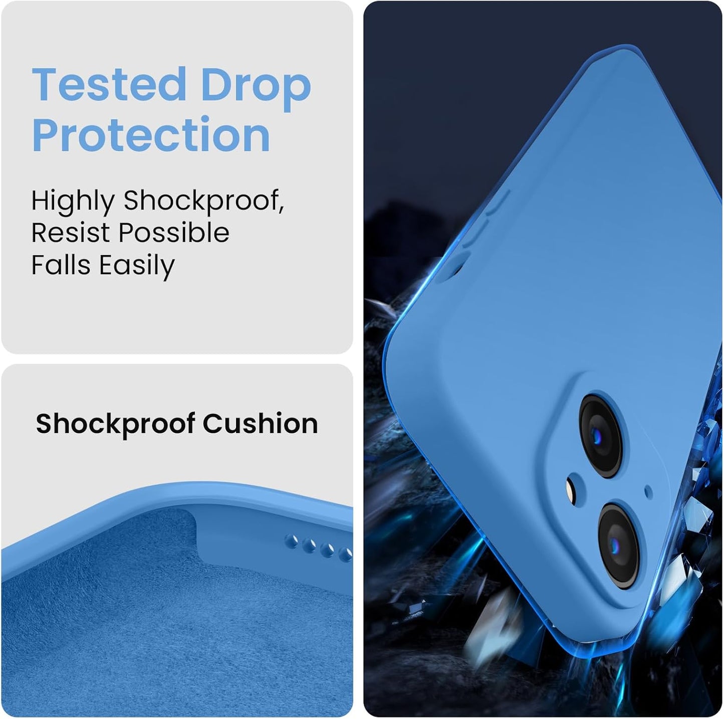 FireNova Designed for iPhone 15 Plus Case, Silicone [Camera Protection] Case with [2 Screen Protectors], Soft Anti-Scratch Microfiber Lining Inside, 6.7 inch, Blue