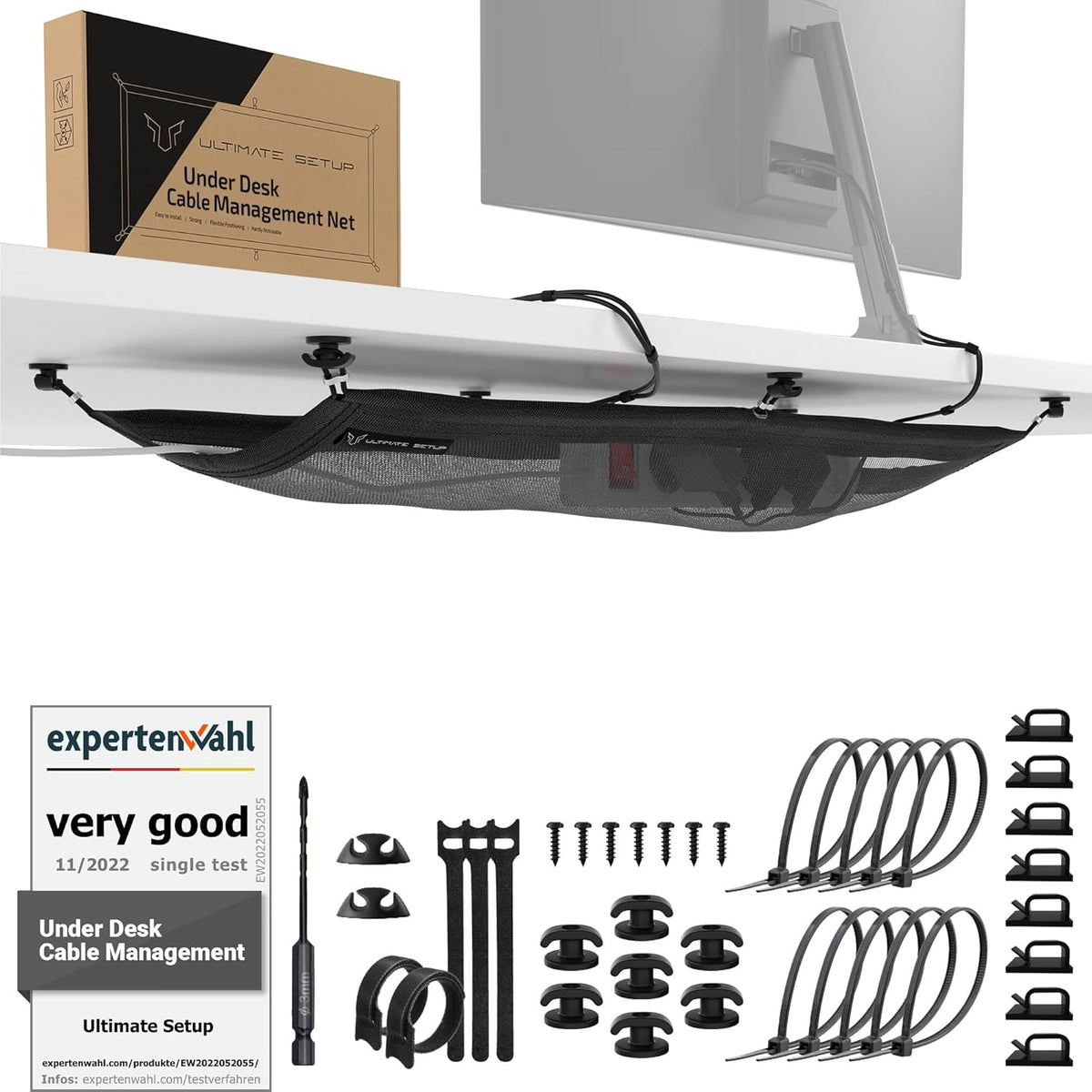 Cable Management net - Under Desk Wire Management - Flexible Under Desk Cable Management Tray Black