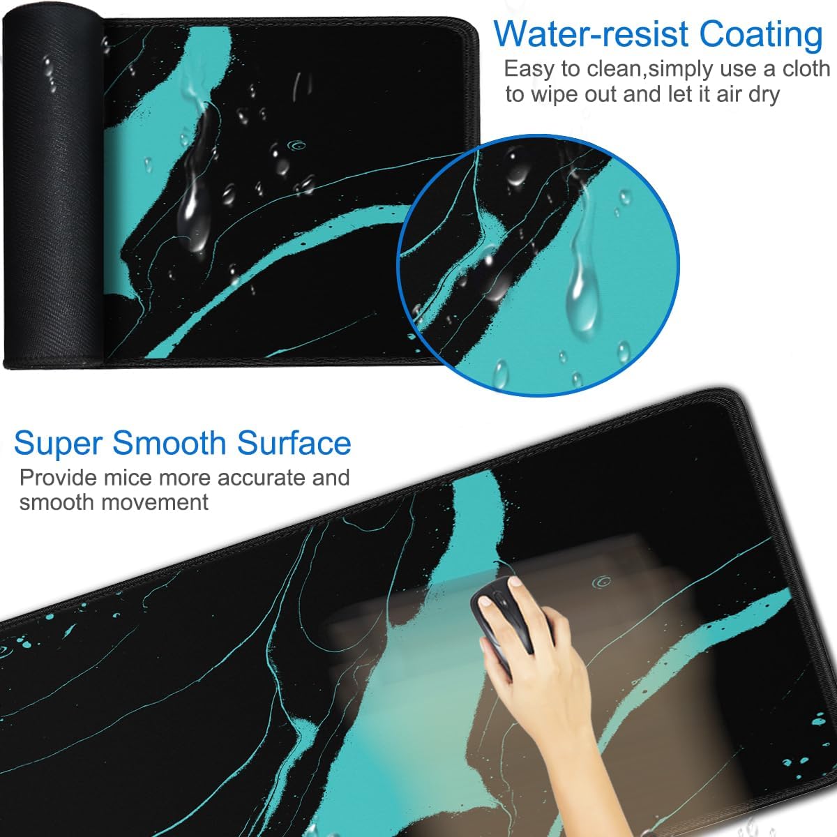 Gaming Mouse Pad, 31.5x15.7 inch Large Extended Computer Keyboard Mouse Mat, Water Resist Non-Slip Mousepad Rubber Base Long XXL Desk Mouse Pad for Work & Gaming, Office & Home, Black Blue