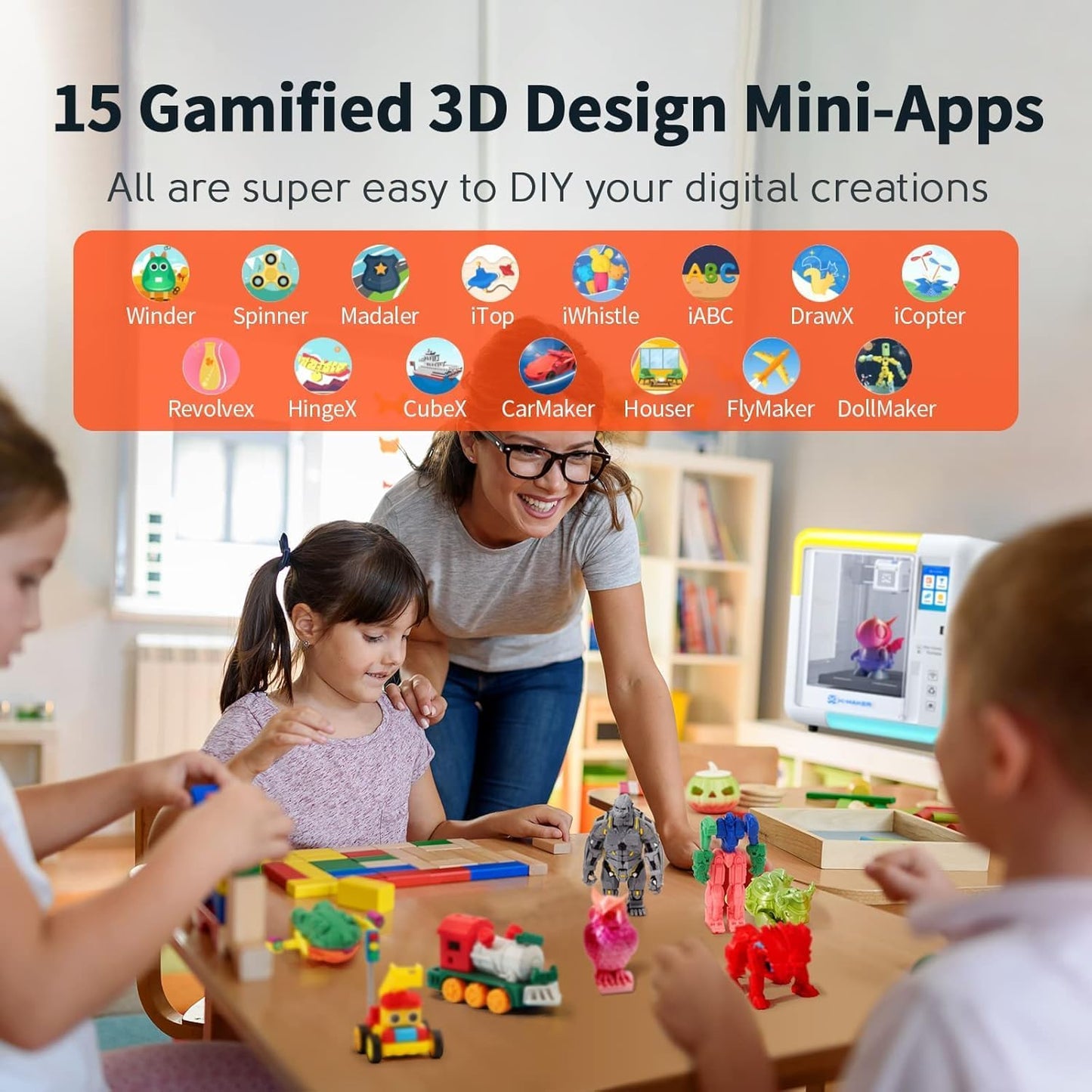 X-Maker 3D Printer for Kids and Beginners, Fully Assembled High-Speed 3D Printer with Auto Leveling Bed, Wi-Fi Printing, High Precision Small 3D Printer with App, PLA Filament Supported