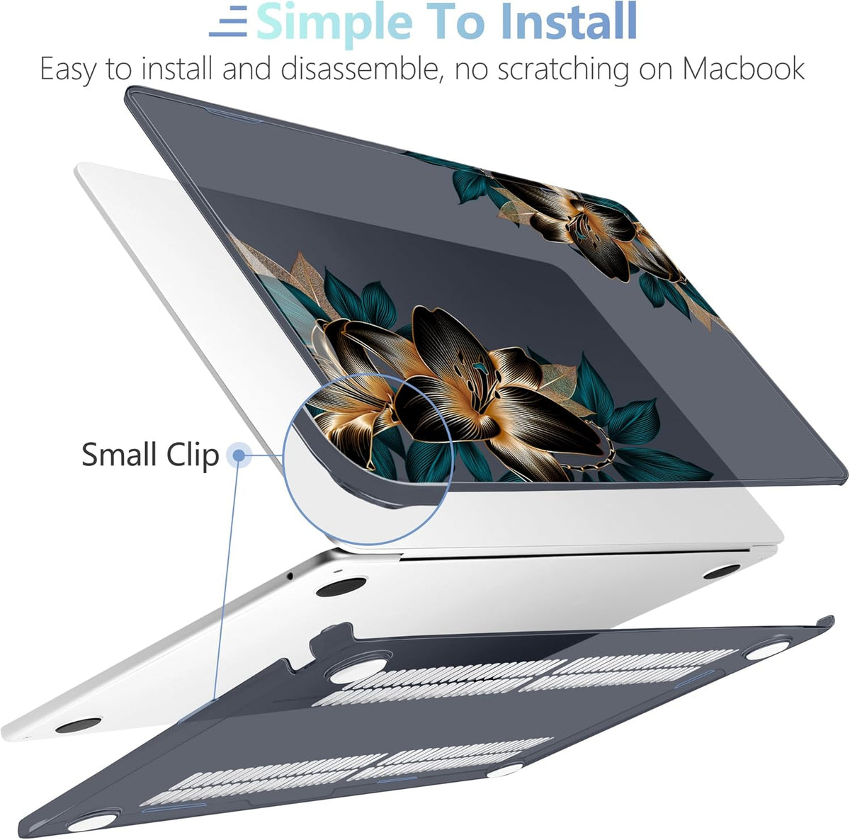 MEEgoodo for M4/M3/M2 MacBook Air 15.3 inch Case 2025 2024 2023, Case Fit Model (A3241/A3114/A2941) for MacBook Air 15 inch, Laptop Hard Shell with Keyboard Cover, Golden Lilies