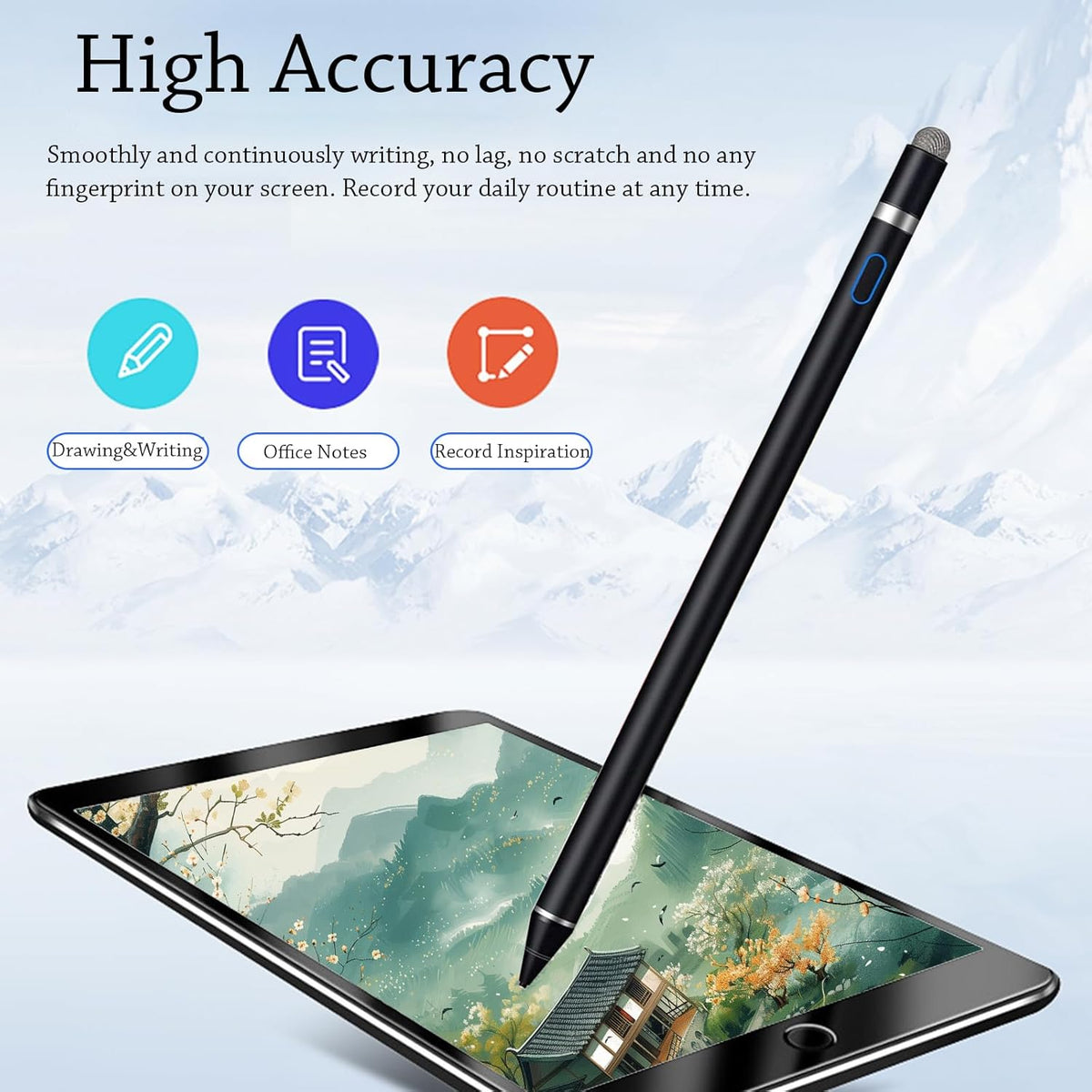 Stylus Pen for iPad, DOGAIN Active Pencil for Touchscreen with Dual Touch Function, Active Digital Fine Point Pen Compatible with Apple iPad/Pro/Air/Mini/iPhone/Samsung//iOS/Android and More - Black