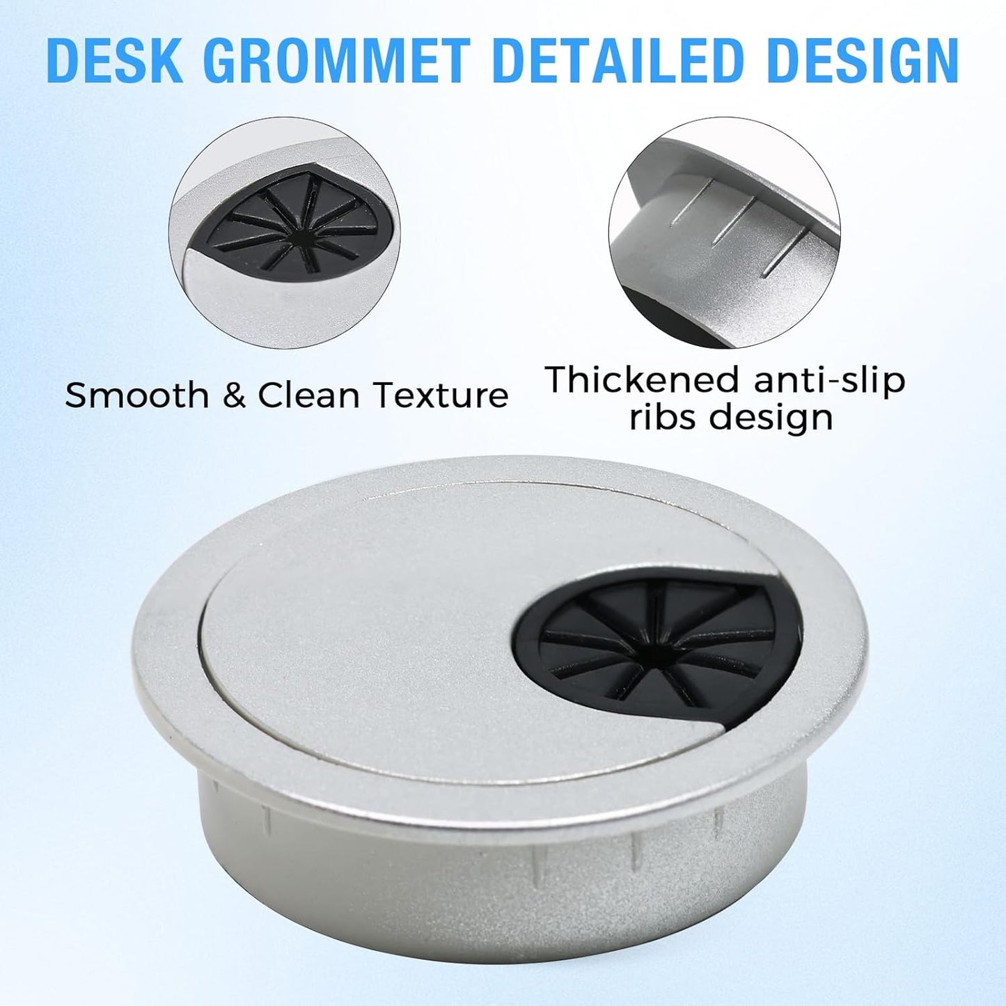 Desk Grommet 2-1/16" (53 mm), Desk Cord Hole Cover, Cable Grommet ABS Plastic, Desk Hole Grommet for Office and Home Table Cable, Detachable Cable Cord Organizer (Silver Sand 8 Pcs)