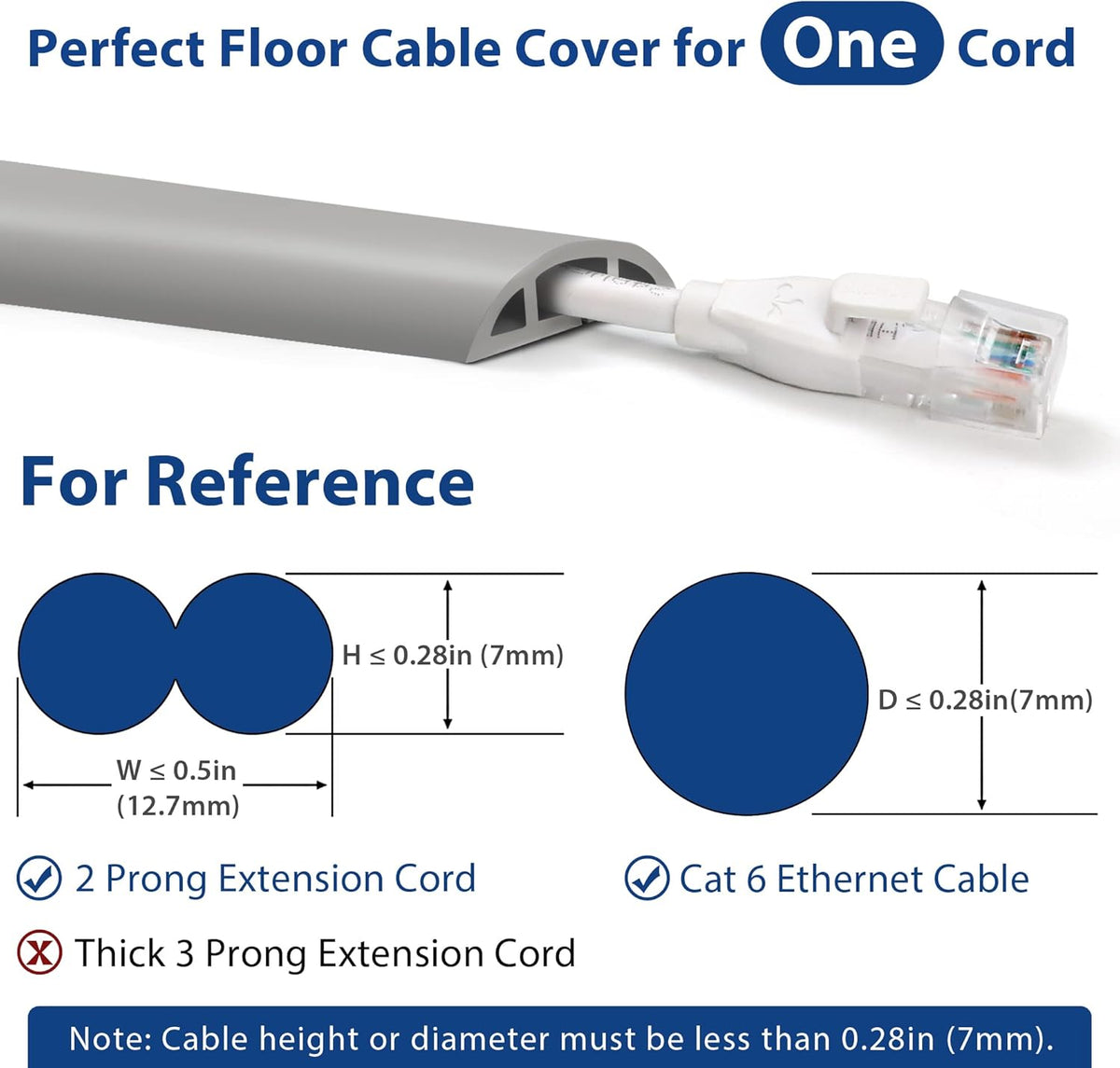 Cord Cover Floor 6ft Grey, PVC Floor Cable Cover, Cord Hider Floor Cord Protector Prevent Cable Trips & Protect Wires, Floor Cable Management Hide Cords on Floor, Cord Cavity - W0.47 x H0.28