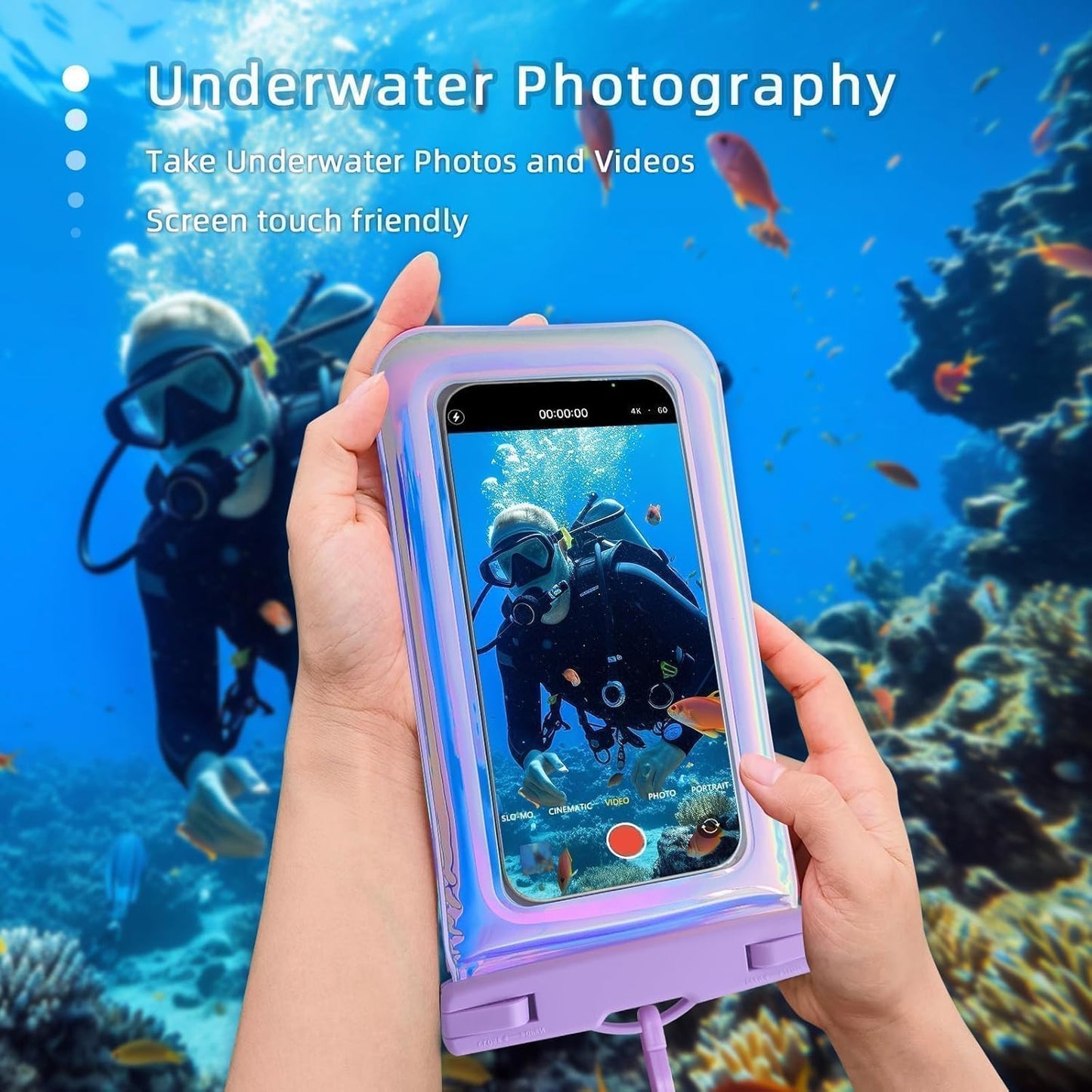 Floatable Waterproof Phone Pouch for iPhone 16 Pro Max/15/14/13/12, IP68 Travel Cellphone Dry Bag Beach Cruise Ship Essentials Bags with Crossbody Lanyard, Iridescent Purple and Pink-7″2 Pax
