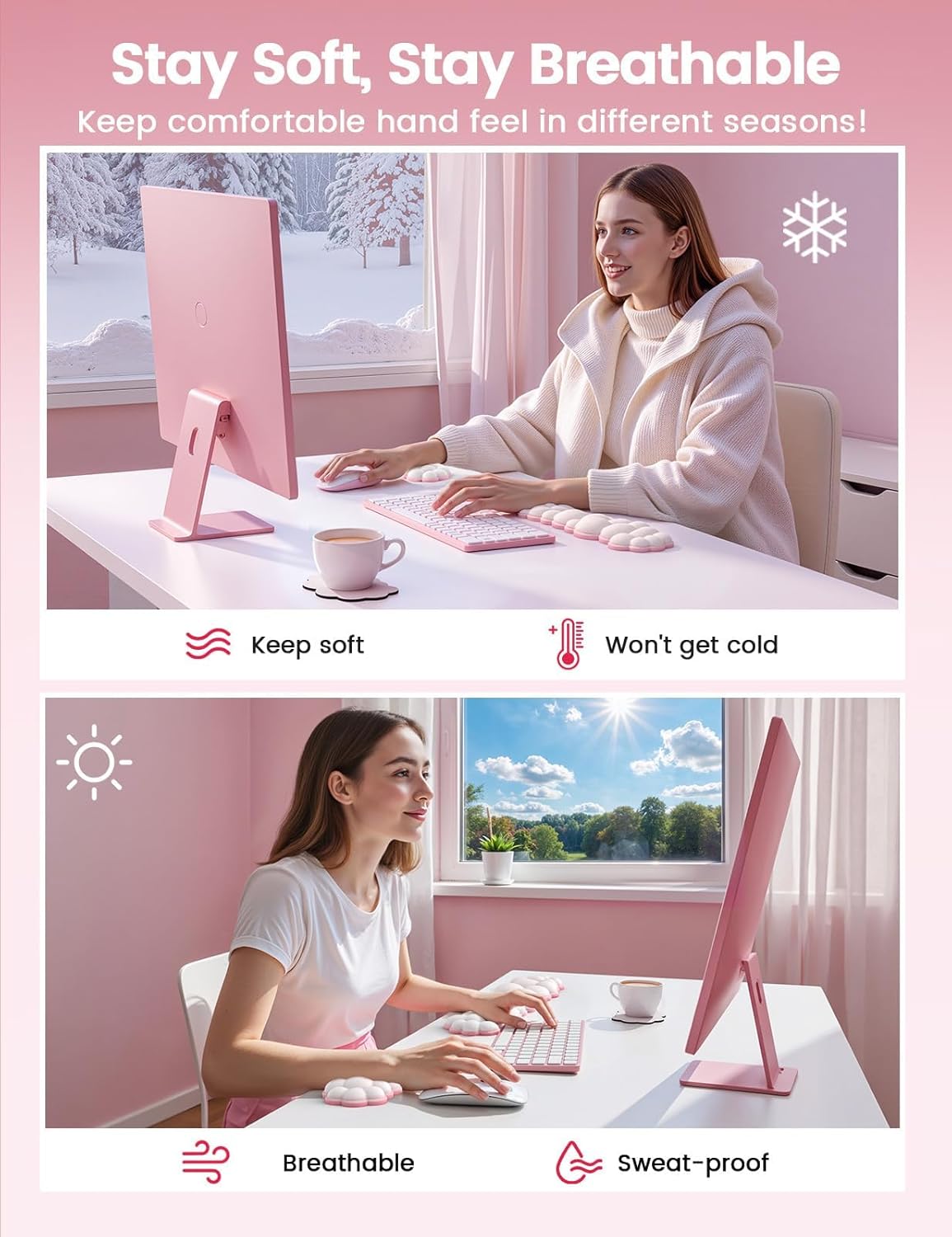 Vaydeer Cloud Keyboard Wrist Rest Set – Ergonomic Memory Foam Wrist Pad for Computer, Laptop & Gaming, Non-Slip Cute Desk Accessories for Office(Keyboard Rest + Mouse Rest + Coaster)