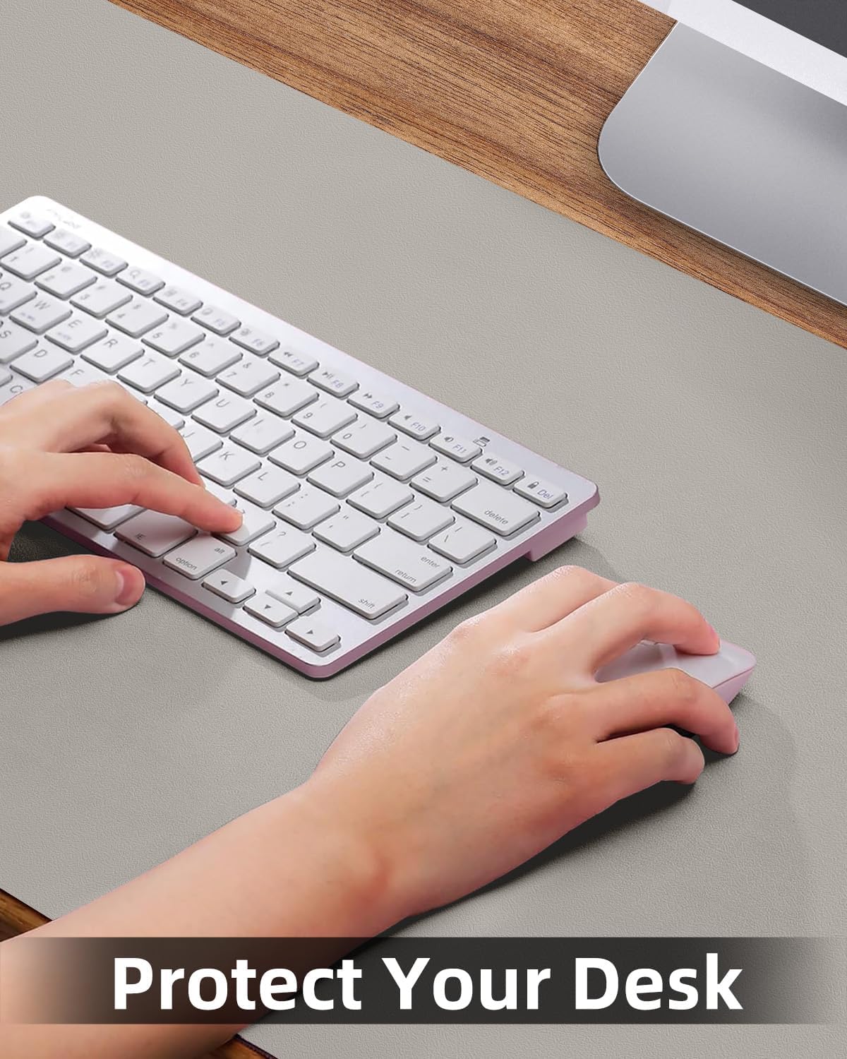 Leather Desk Pad Protector,Large Mouse pad,Office Desk mat,Laptop Mat for Desk, Non-Slip PU Leather Desk Blotter,Waterproof Desk Writing Pad for Office/Home(35"x17",Light Grey)