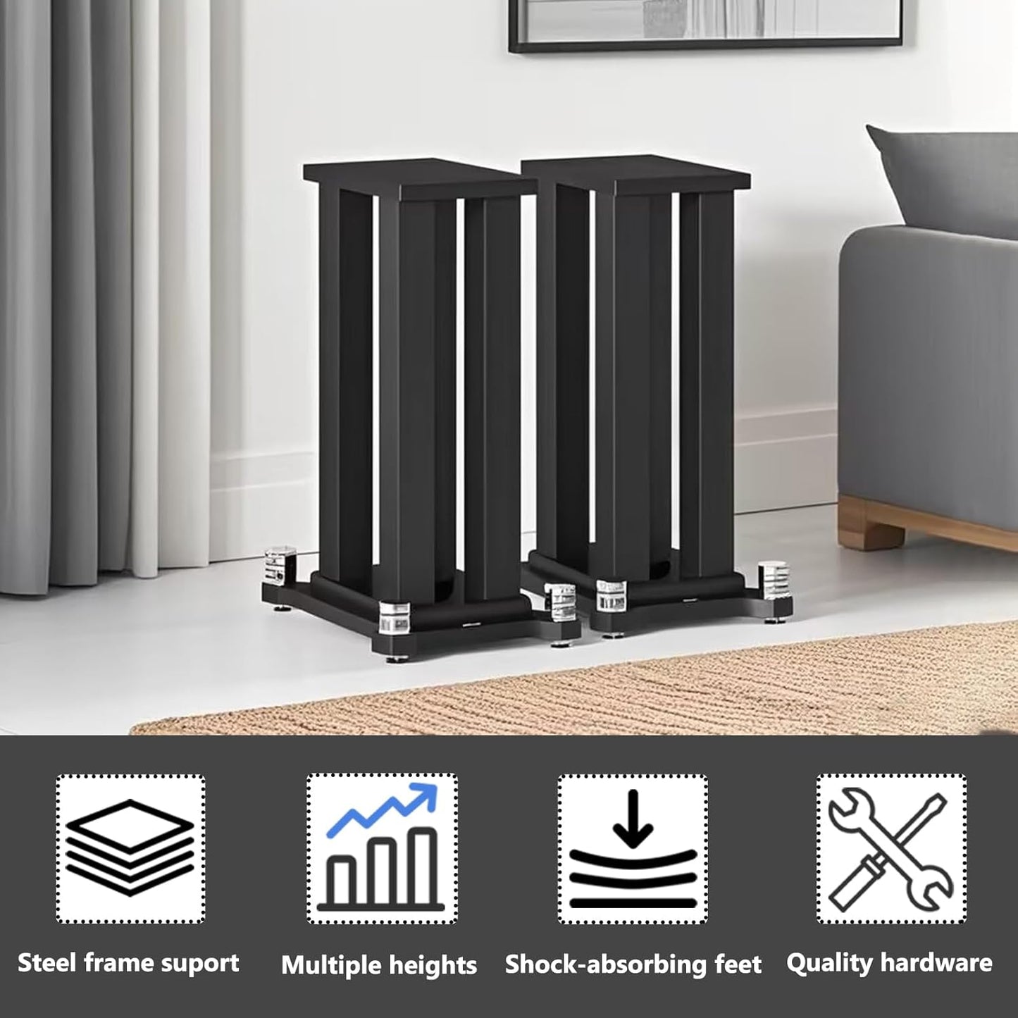 A Pair of Speaker Stands, Bookshelf Speaker Stand Steel Frame Support for Speakers up to 40 kg, Vibration-Absorbing MDF Design, Universal Speaker Stand Improves Sound Quality (20cm/7.8in)