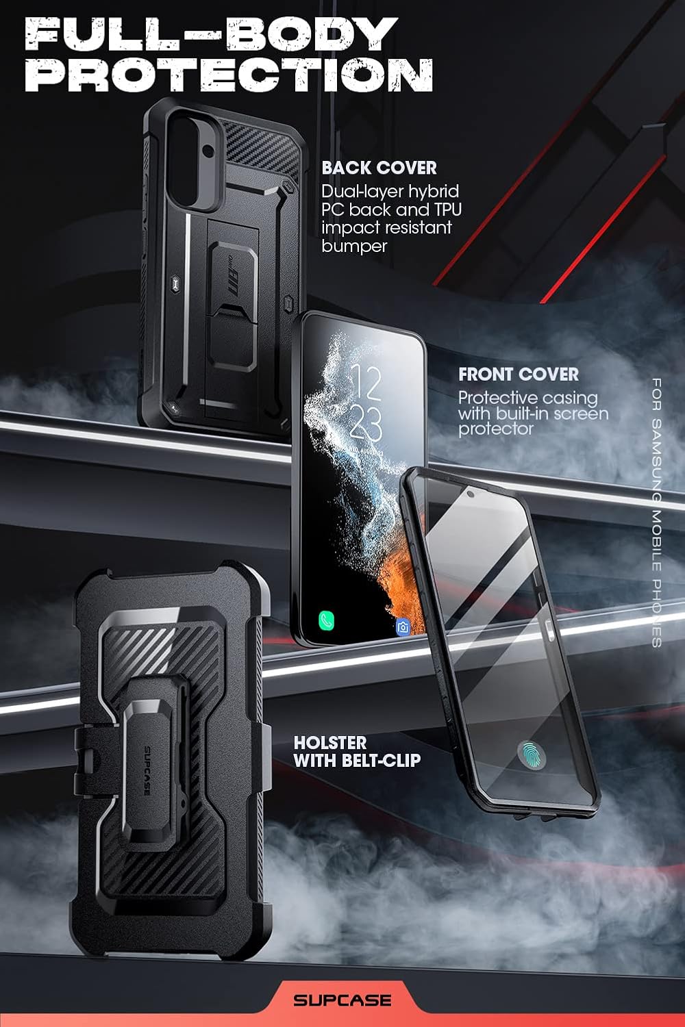 SUPCASE Unicorn Beetle Pro for Samsung Galaxy A54 Case with Stand [Built-in Screen Protector][Military-Grade Protection] 360 Full-Body Rugged Holster & Kickstand Phone Case for Galaxy A54 5G, Black