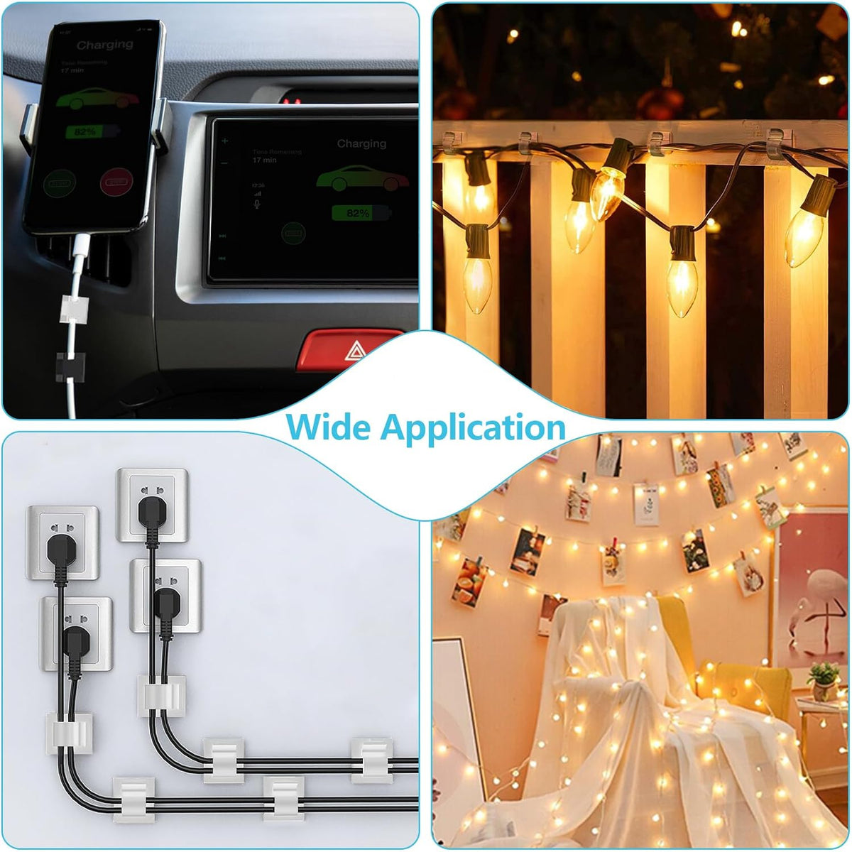 100PCS Adhesive Cable Clips, Wire Holder Organizer Cord Management, Cable Staples Outdoor Strong Cord Clips for Wall, Desk, Christmas Lights, String Lights, TV PC Ethernet Cable, Black Small
