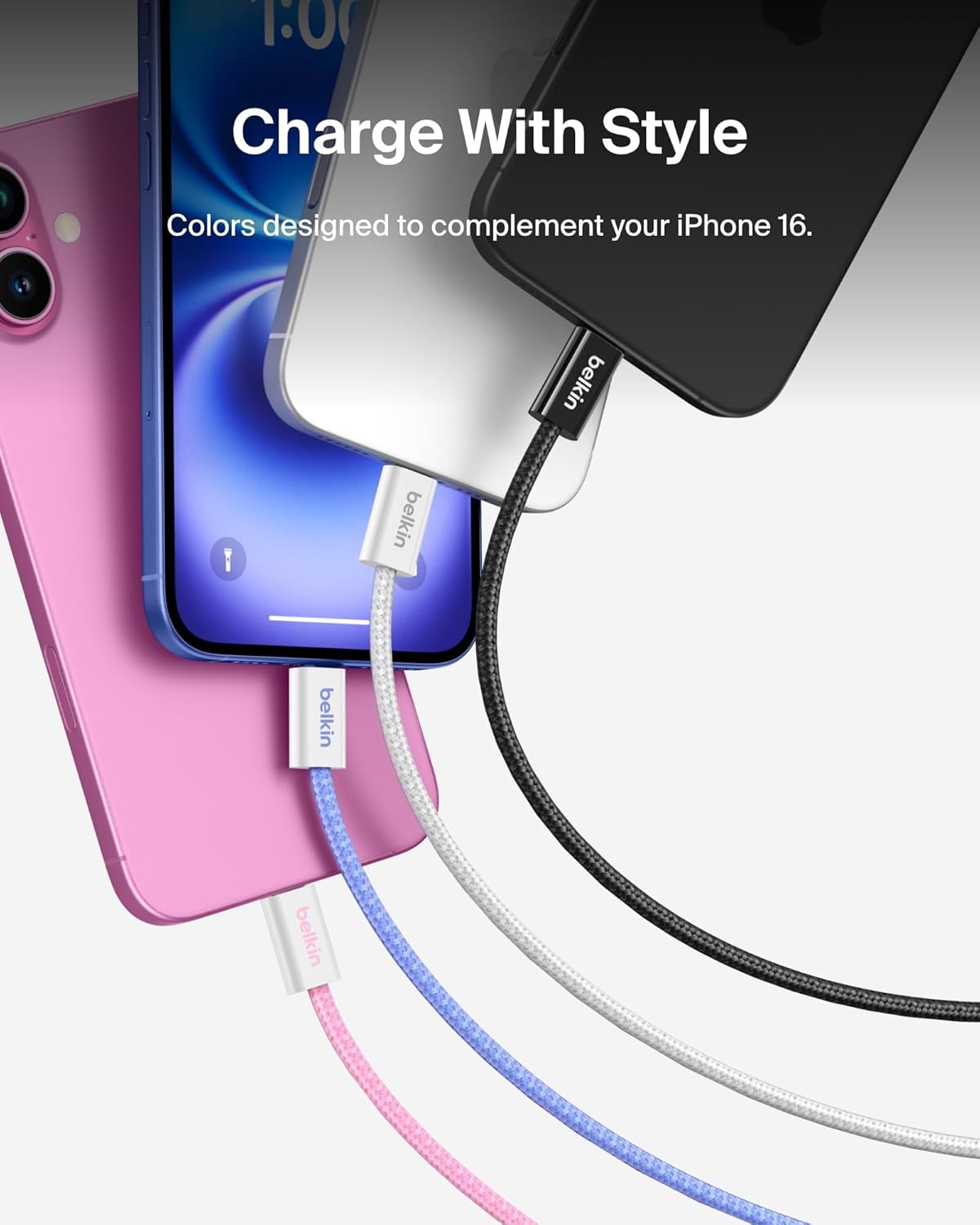Belkin USB C to USB C Cable 2-Pack, 6.6ft, 60W - Type C Charger, iPhone Charger Cord, Soft, Braided, Flexible for iPhone 16, Galaxy S25, Pixel 9, Airpods, iPad Pro & More, Travel Essentials - Pink
