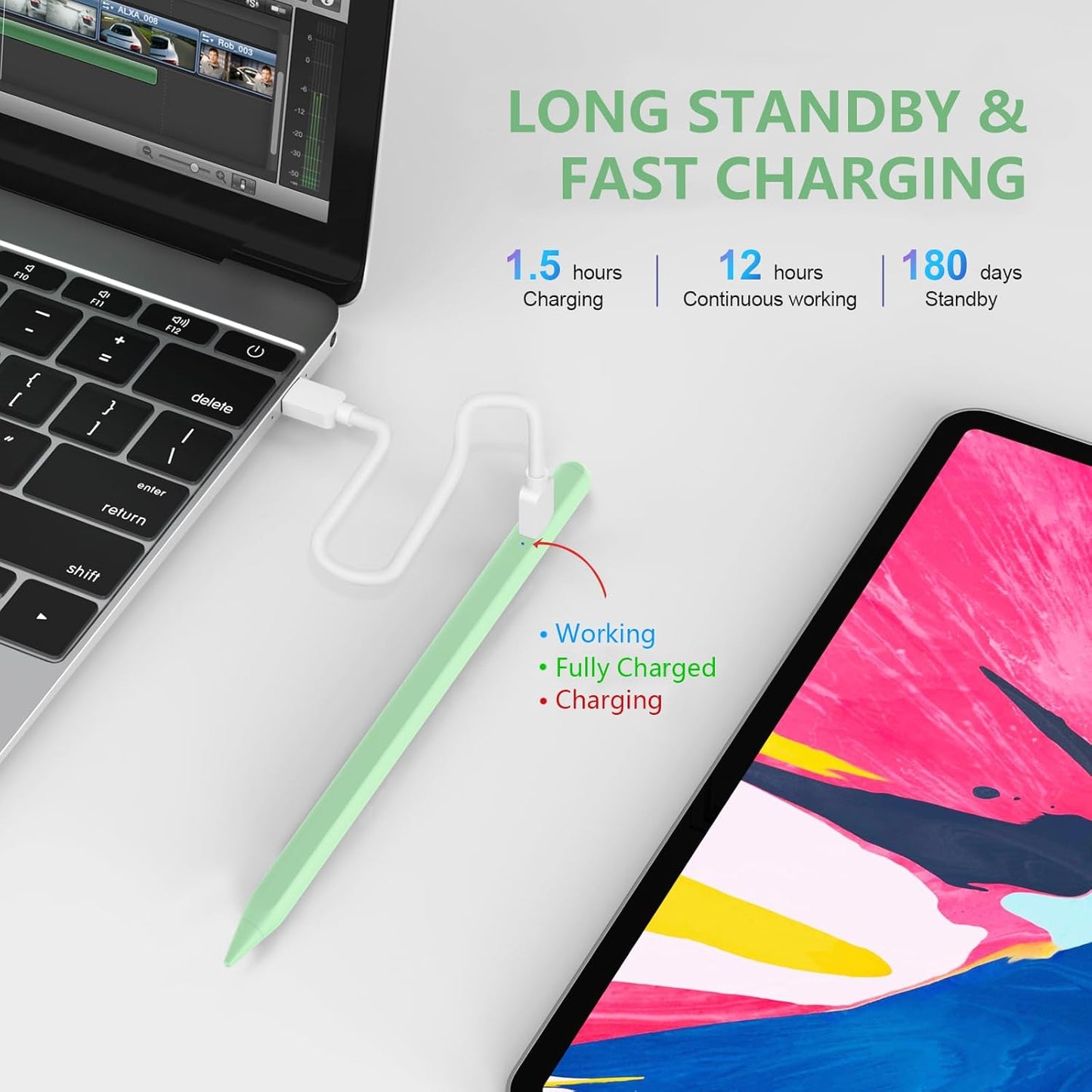 Stylus Pen for iPad 2018-2023 with Palm Rejection, Active Pencil for iPad 10th/9th/8th/7th/6th Generation, for iPad Pro 11/12.9 inch, for iPad Air 5th/4th/3th Gen, for iPad Mini 6th/5th Gen (Green)