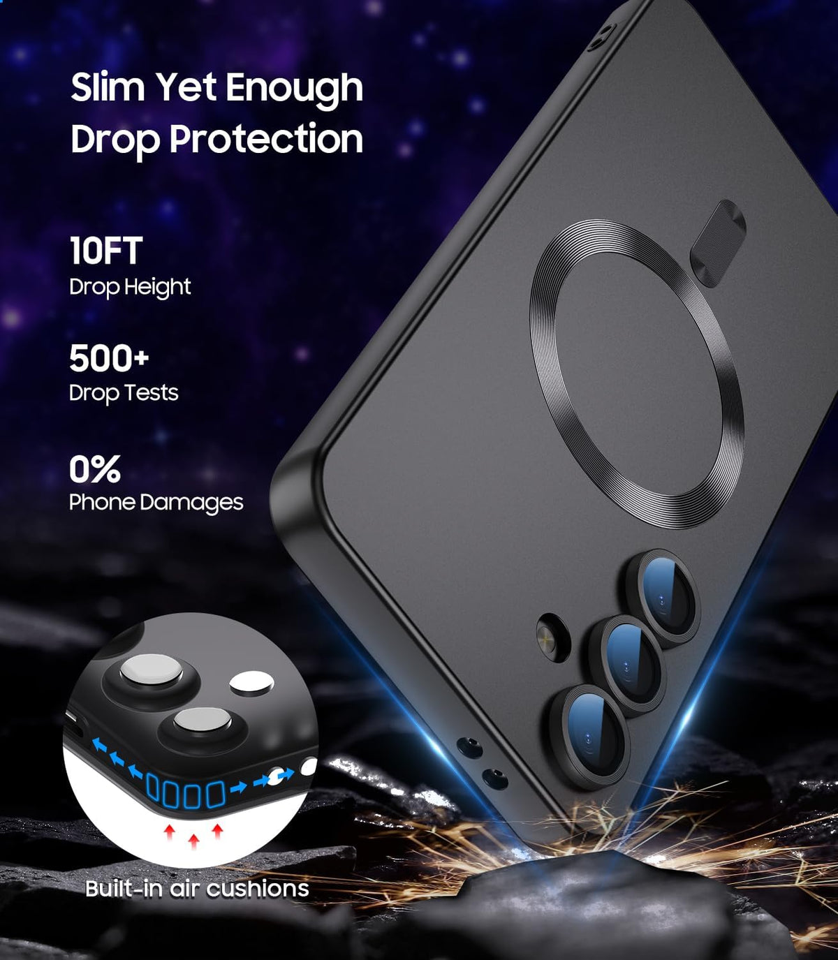 Magnetic for Samsung Galaxy S25 Plus Case [Compatible with MagSafe][Built-in Camera Lens Protector] Slim Soft Silicone Bumper Shockproof Metallic Luster Phone Shell (Black)